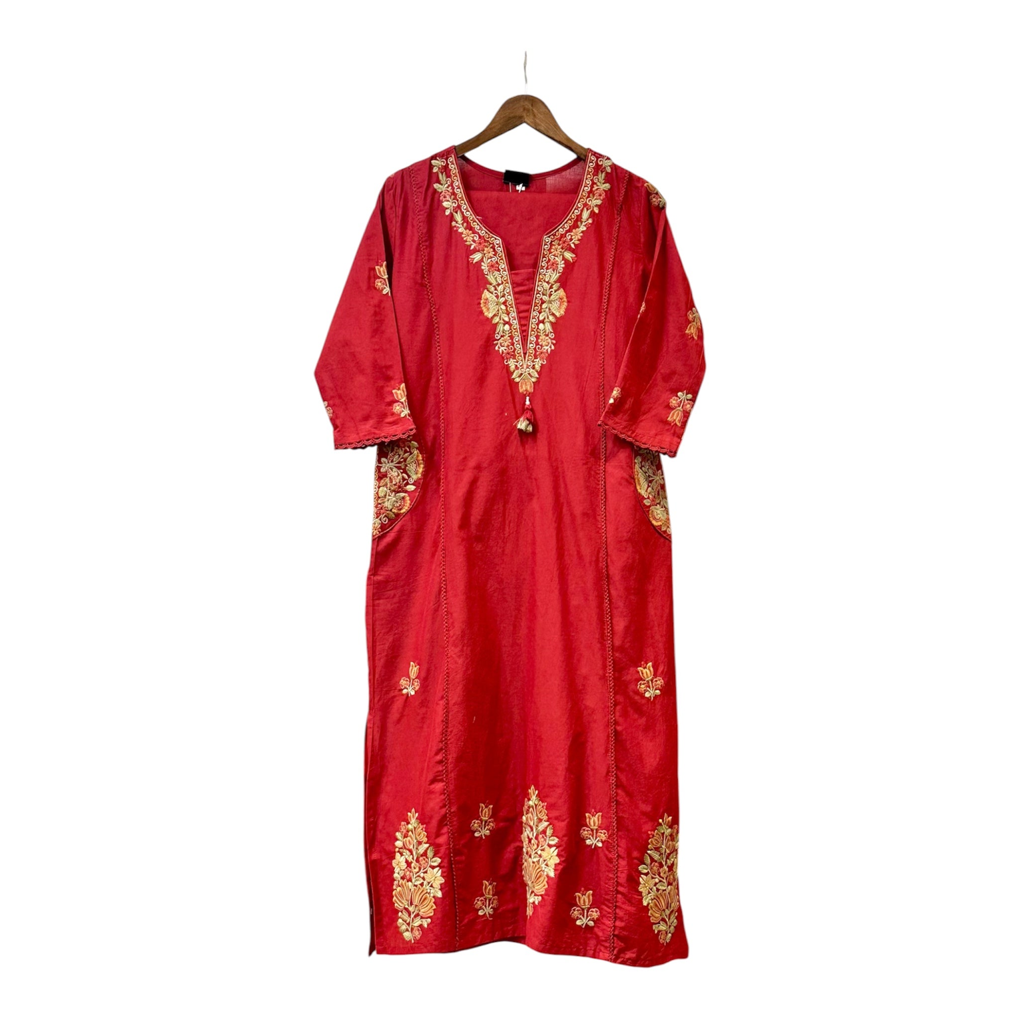 Floral Embroidered & Lace Detail Cotton Suit