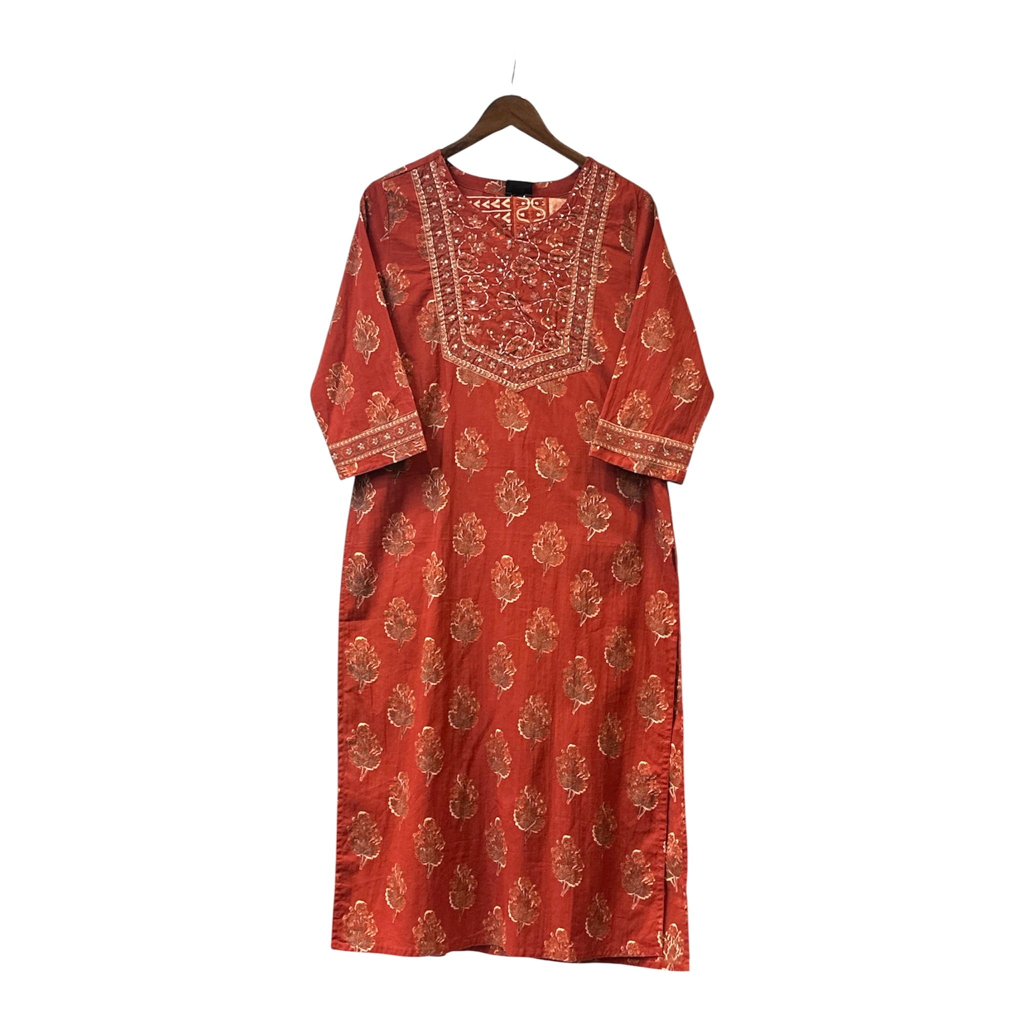 Pure Cotton Printed Suit with Hand Katha Work, Sequence Detailing & Utility Pocket