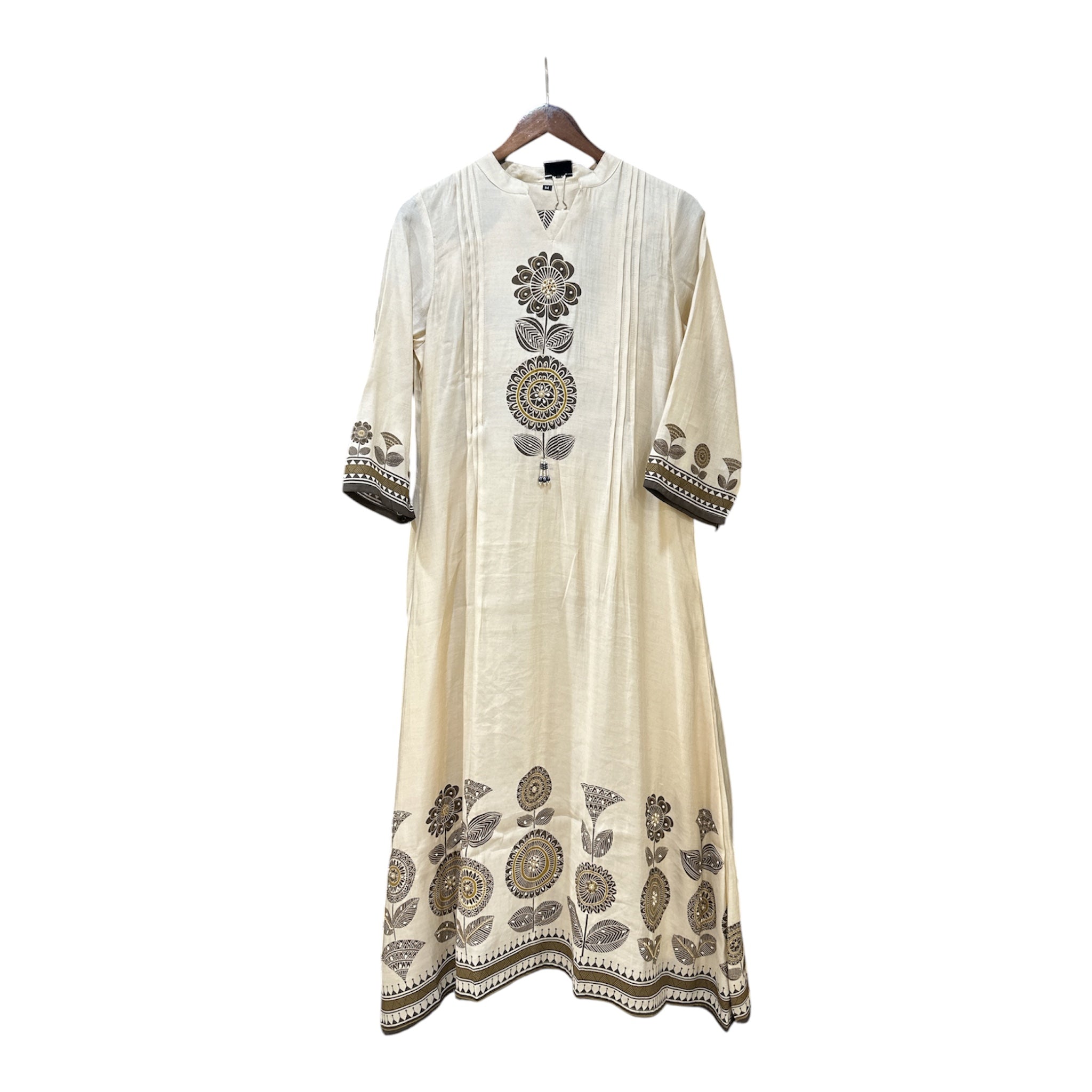 Mul Chanderi Suit with Ban Neck, Hand Embroidery & Cotton Silk Bottom
