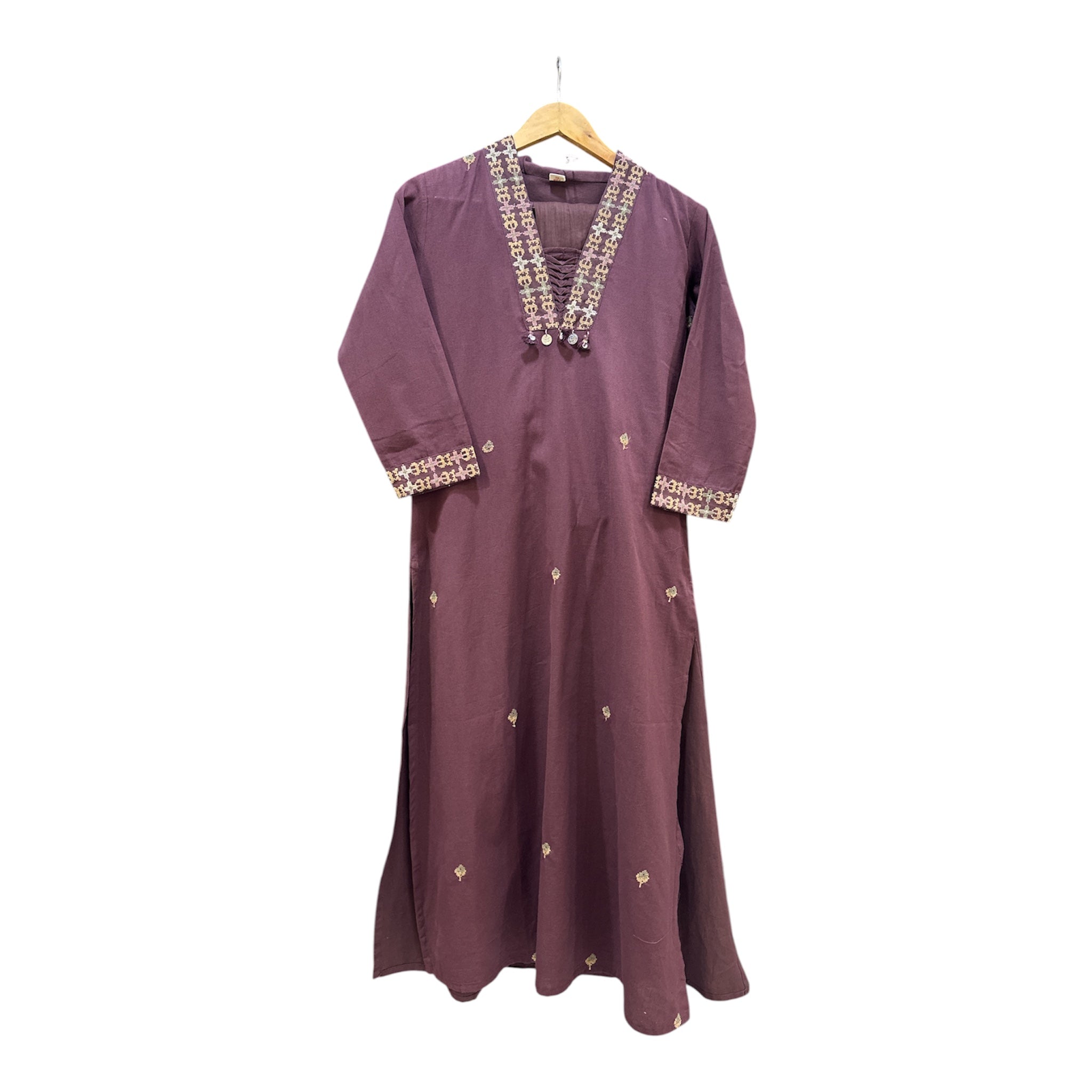 Handloom Cotton A-Line Suit with Hand Embroidery & Mulmul Crush 3D Dupatta