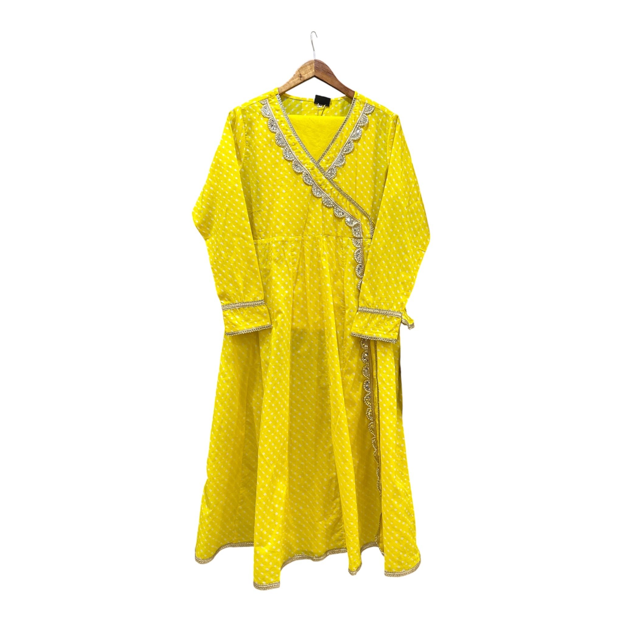 Pure Cotton Leheriya Anarkali Angrakha Suit with Hand Embroidery & Mulmul Cotton Dupatta