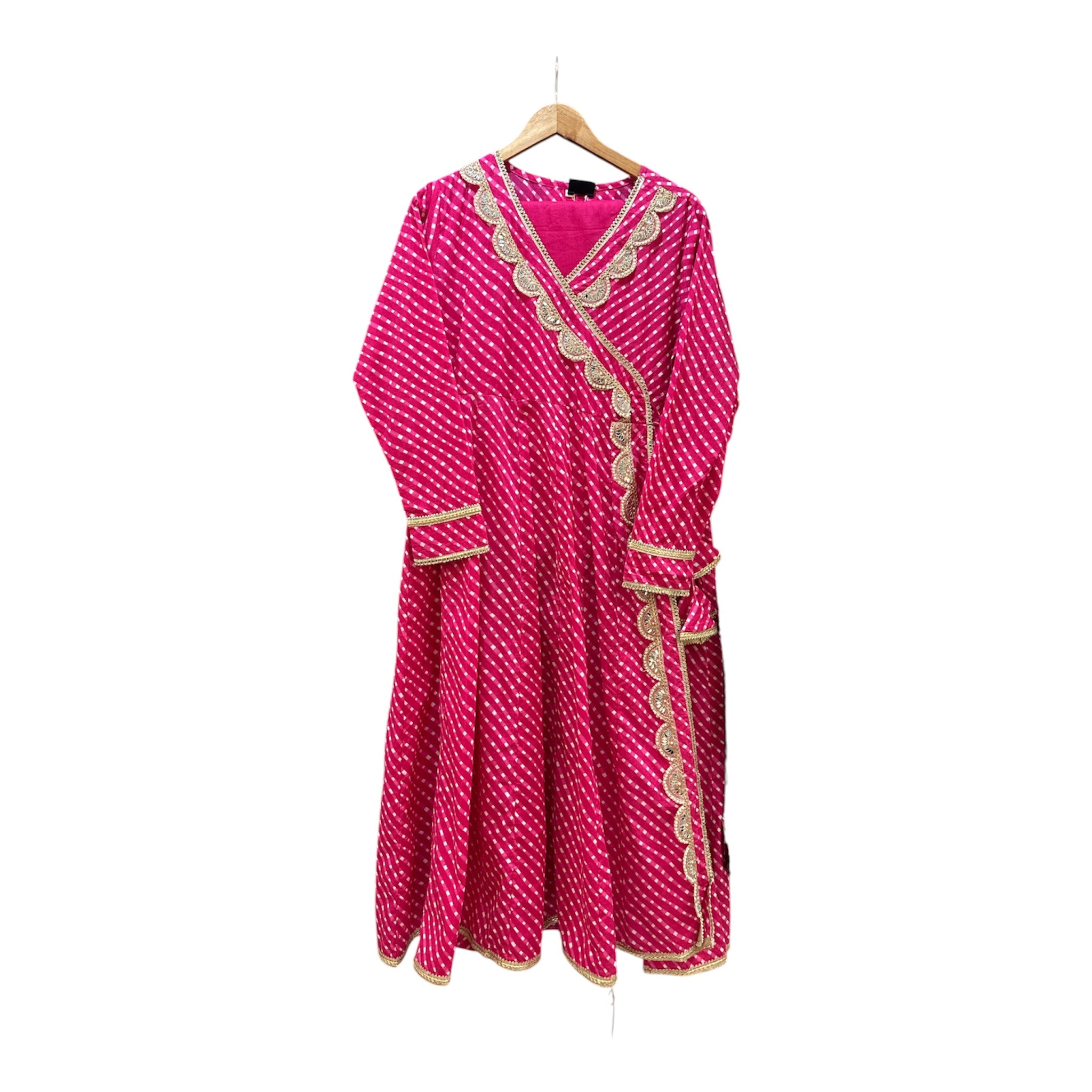 Pure Cotton Leheriya Anarkali Angrakha Suit with Hand Embroidery & Mulmul Cotton Dupatta