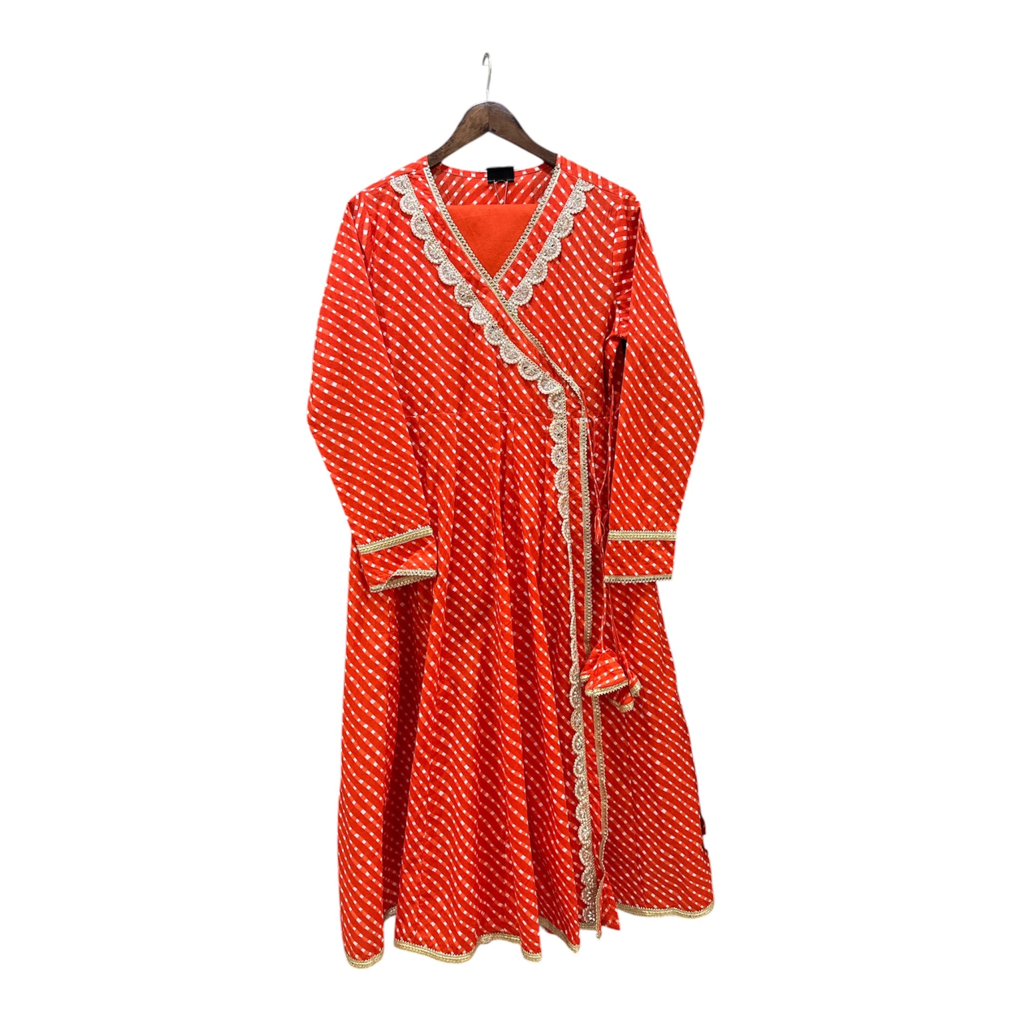 Pure Cotton Leheriya Anarkali Angrakha Suit with Hand Embroidery & Mulmul Cotton Dupatta