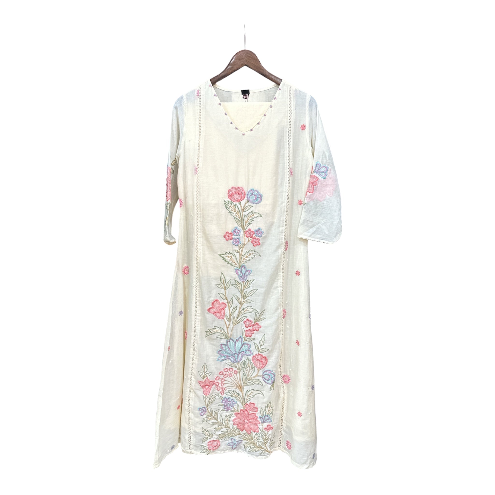 The Pure Mul Cotton Pearl & Crochet Embroidered Suit Set