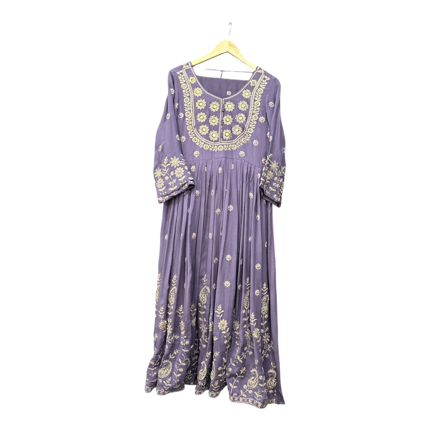 The Pure Chinon Anarkali Suit with Deep Neckline, Heavy Pintex, & Zardozi Craftistry