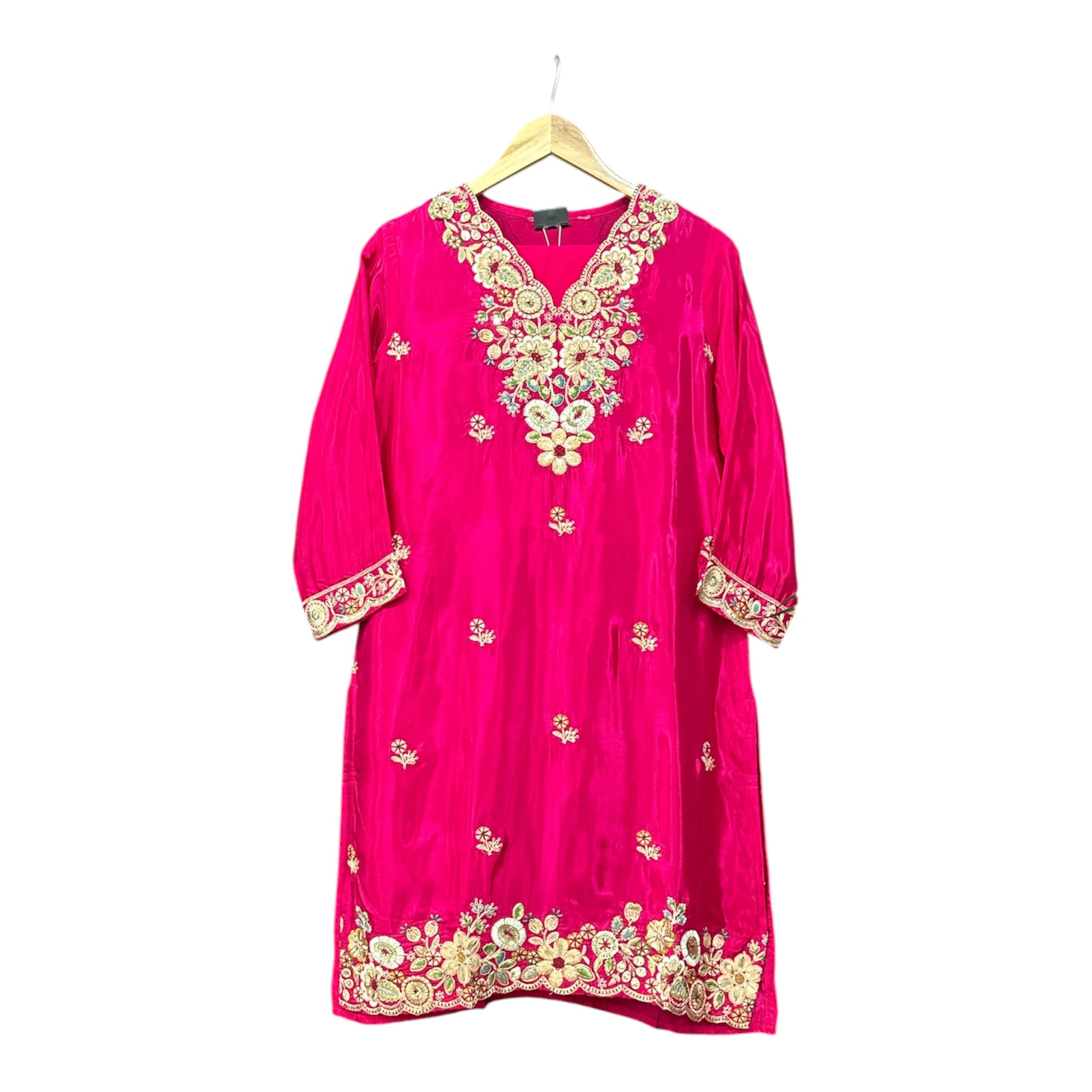 The Pure Silk Sharara Suit with Cutwork V-Neck, Zari Embroidery, & Shimmer Dupatta