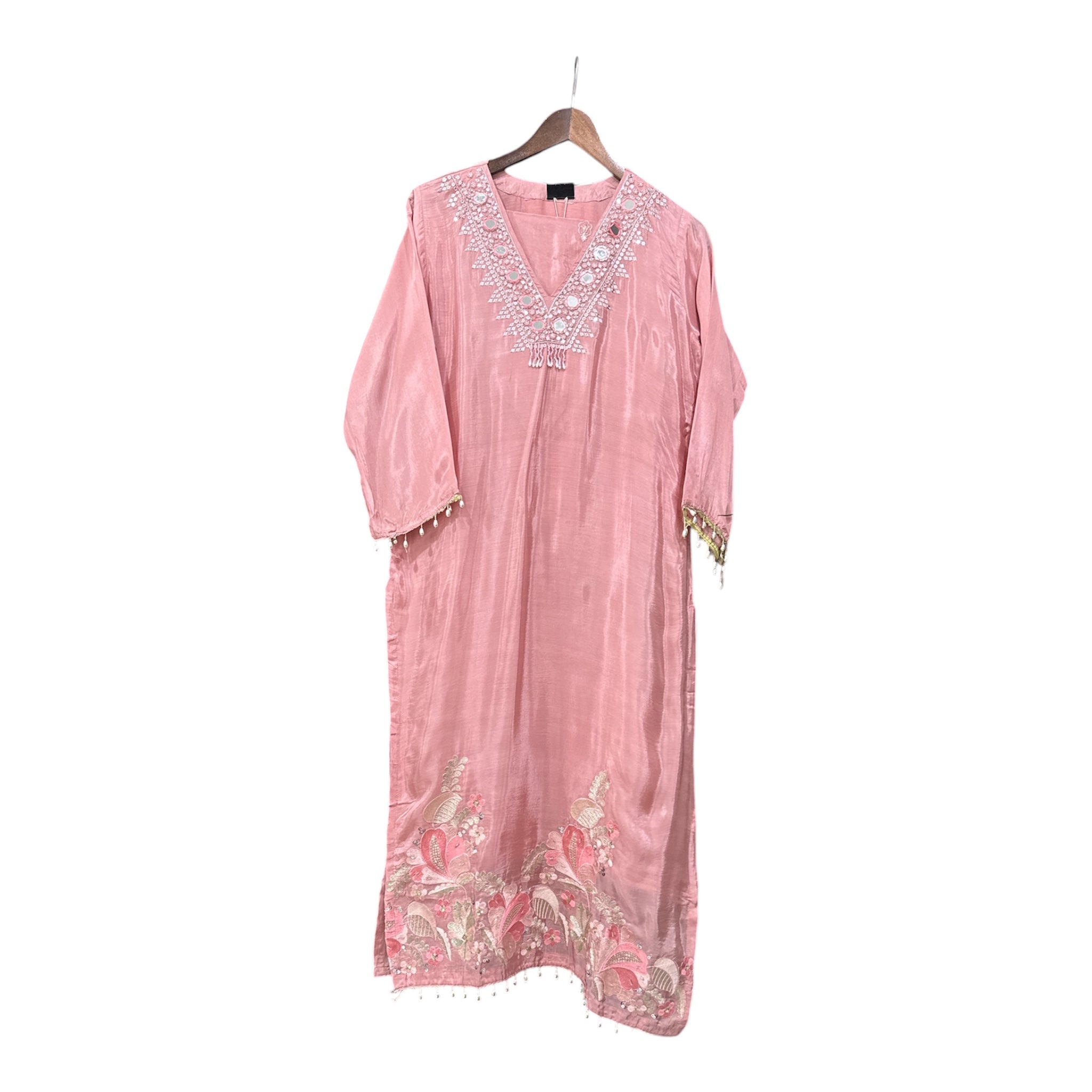 The Natural Crepe Suit with Real Mirror Work, Cutdana & Resham Hemline