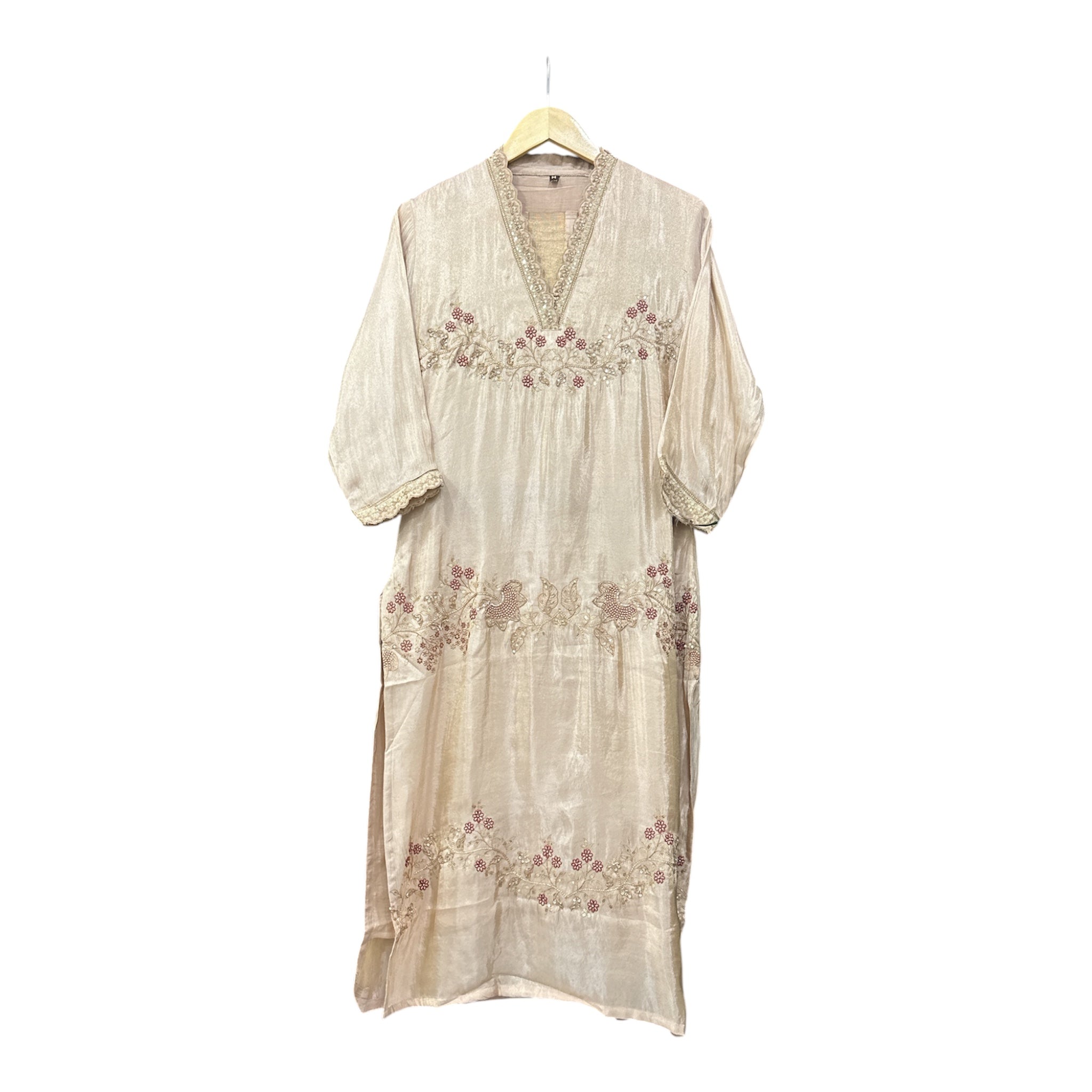 The Organza Shimmer Suit with Cutwork V-Neck, Hand Resham Embroidery, & Lagdi Patta Dupatta