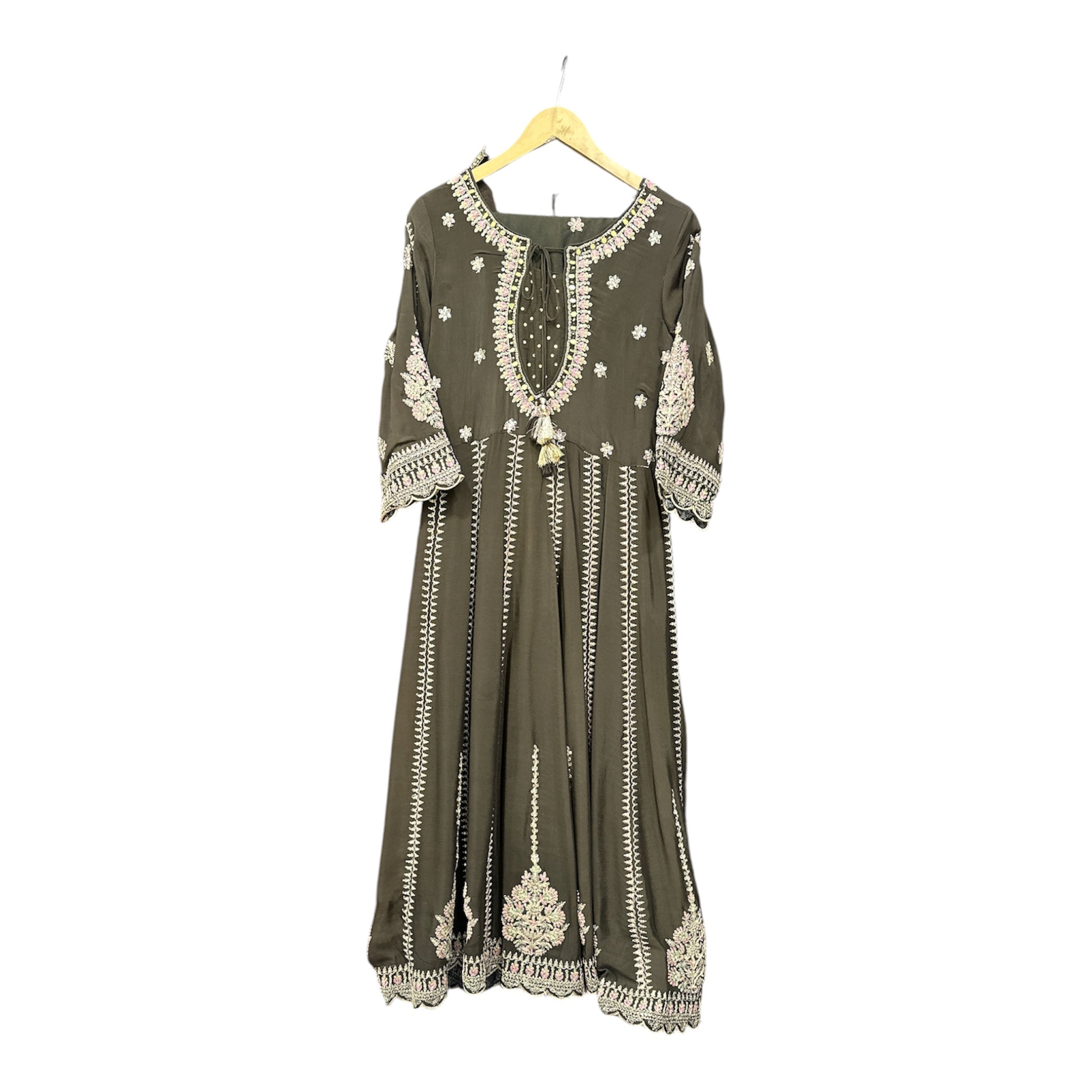 The Pure Chinon Silk Resham & Mirror Suit with Cutwork & Back Embroidery