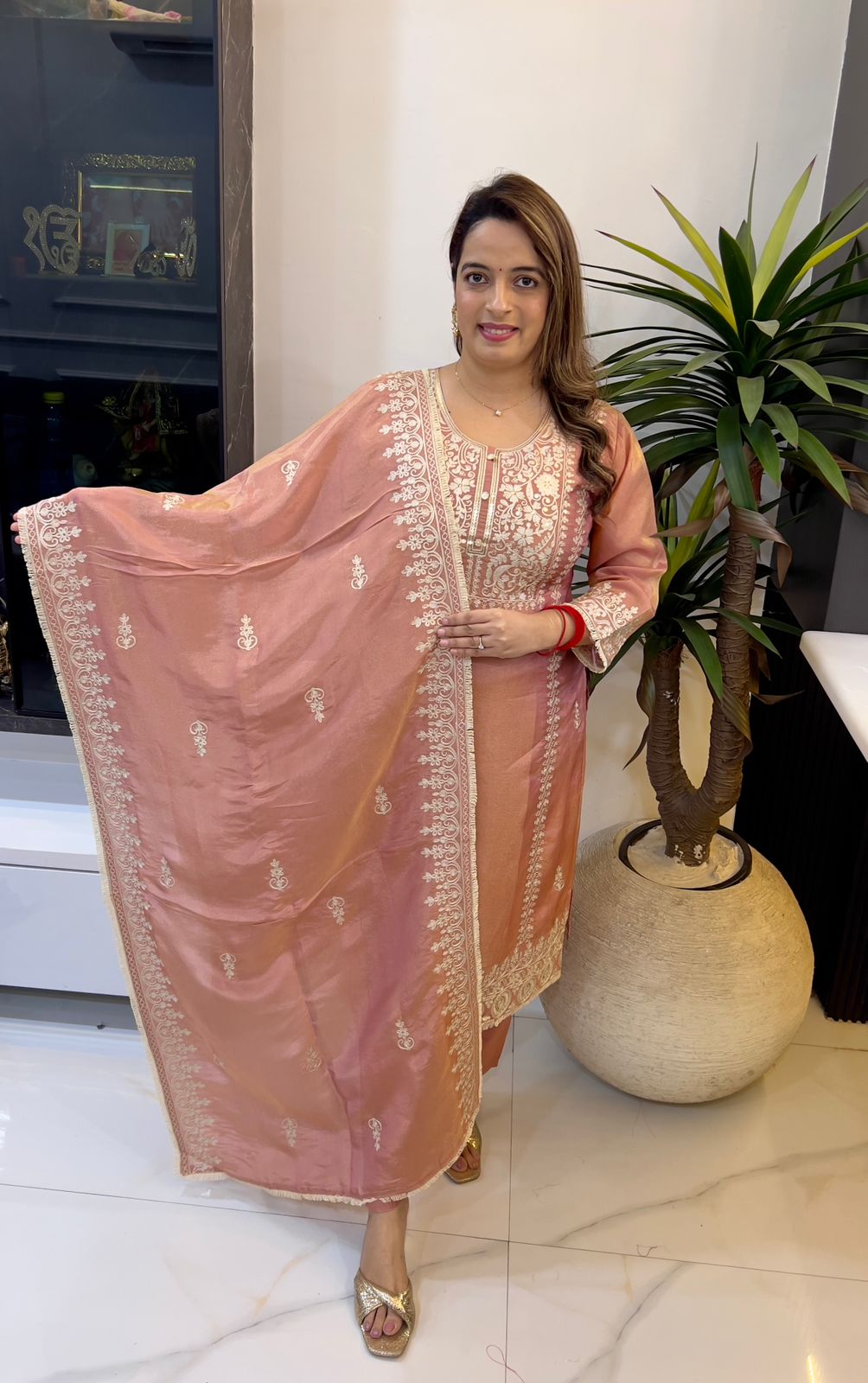 Organza Shimmer Lehenga with Zari Work & Hand Embroidery