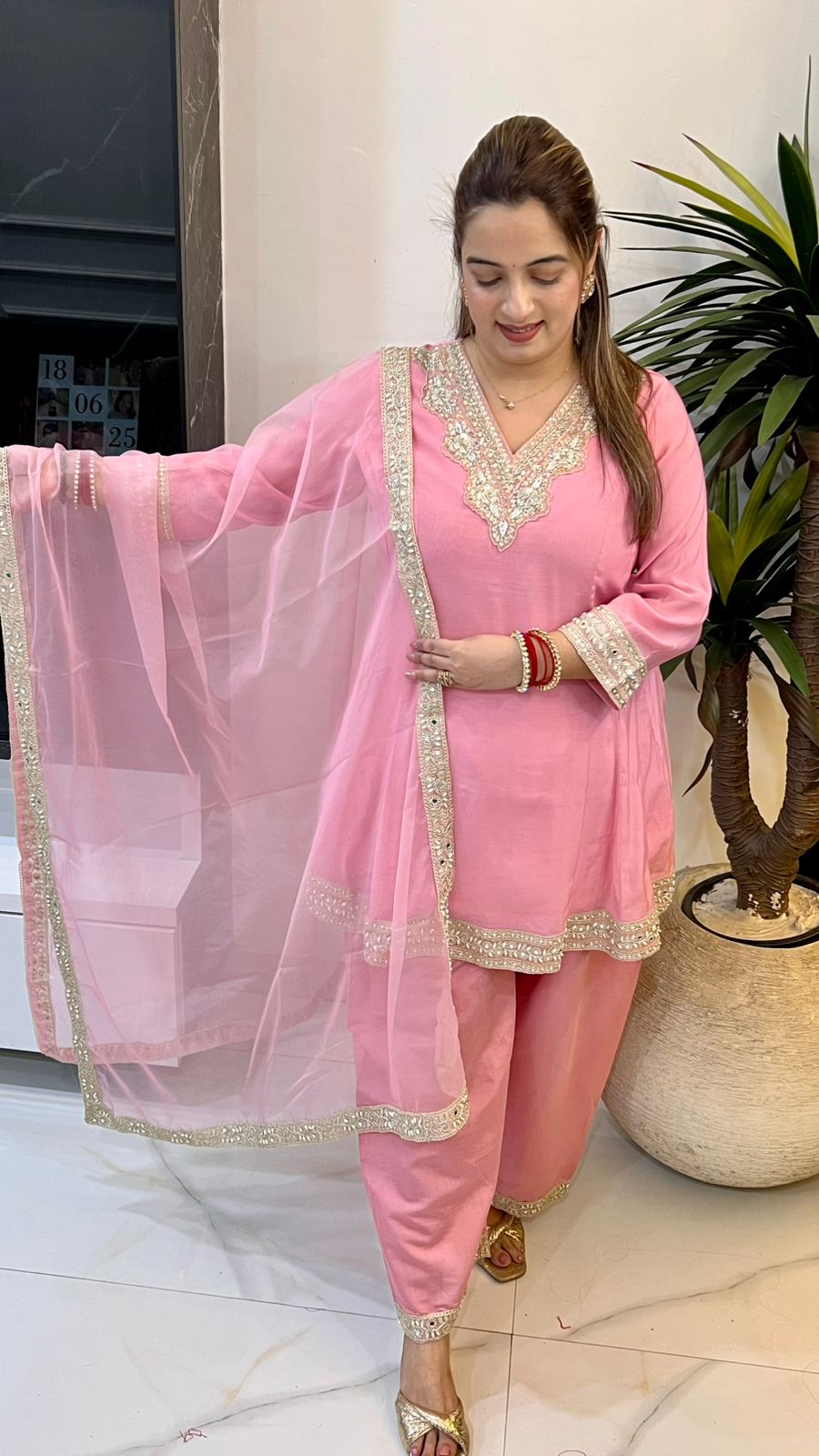 Pure Chinon Anarkali with Organza Dupatta & Embroidery Work