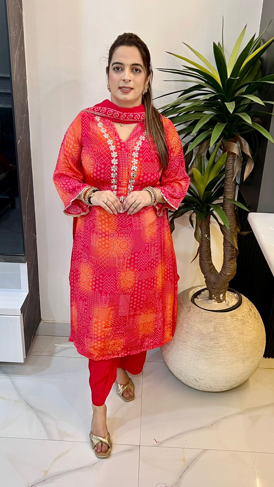 Russian Crape with Chinon Dupatta & Real Mirror Embroidery Work