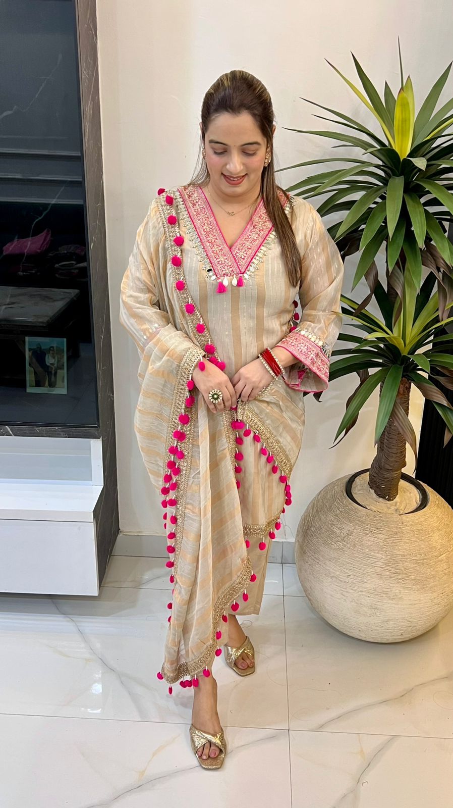 Organza Shimmer Suit with Cotton Lining & Pure Organza Dupatta