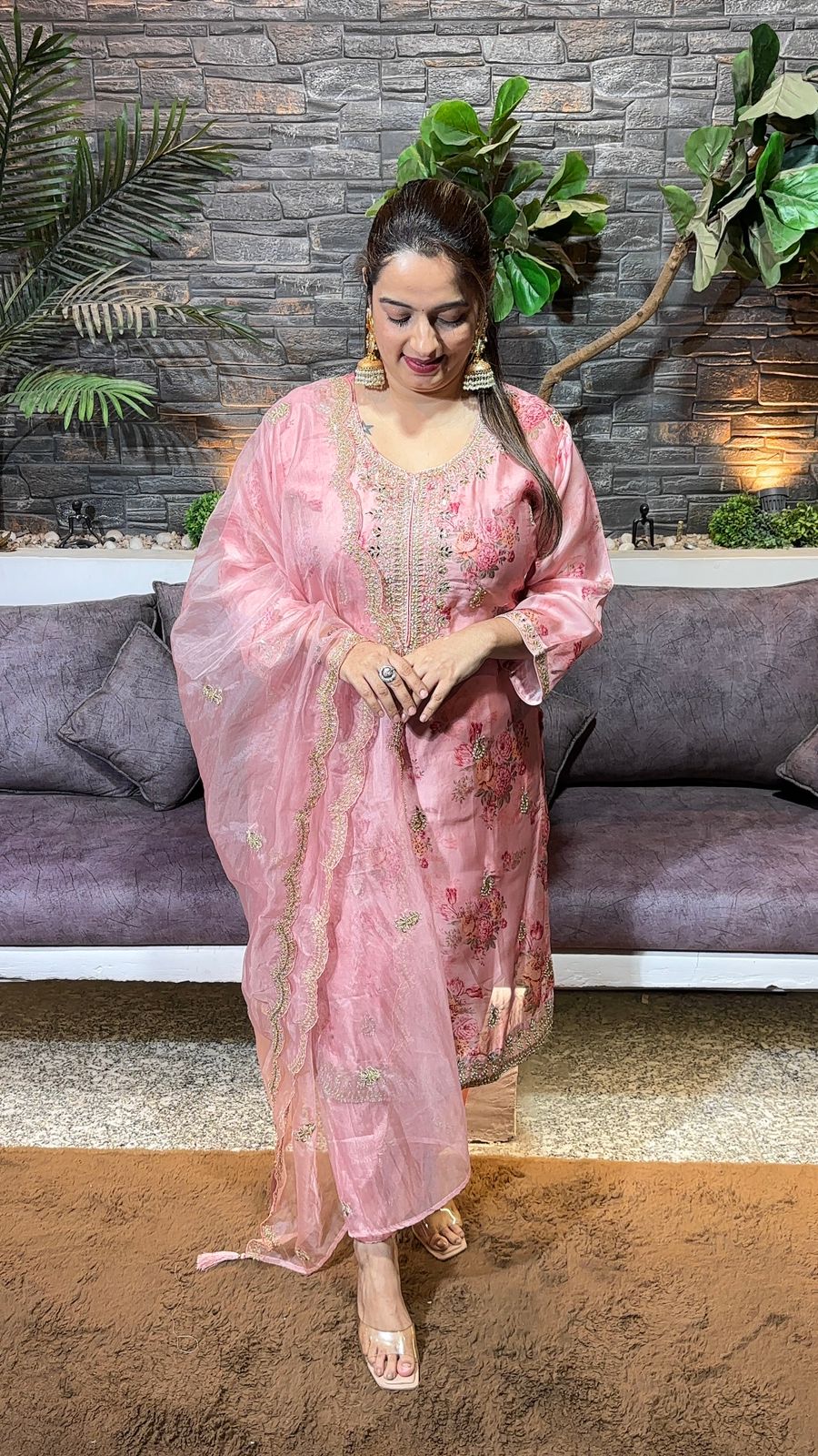 Organza wedding wear suit with digital prints