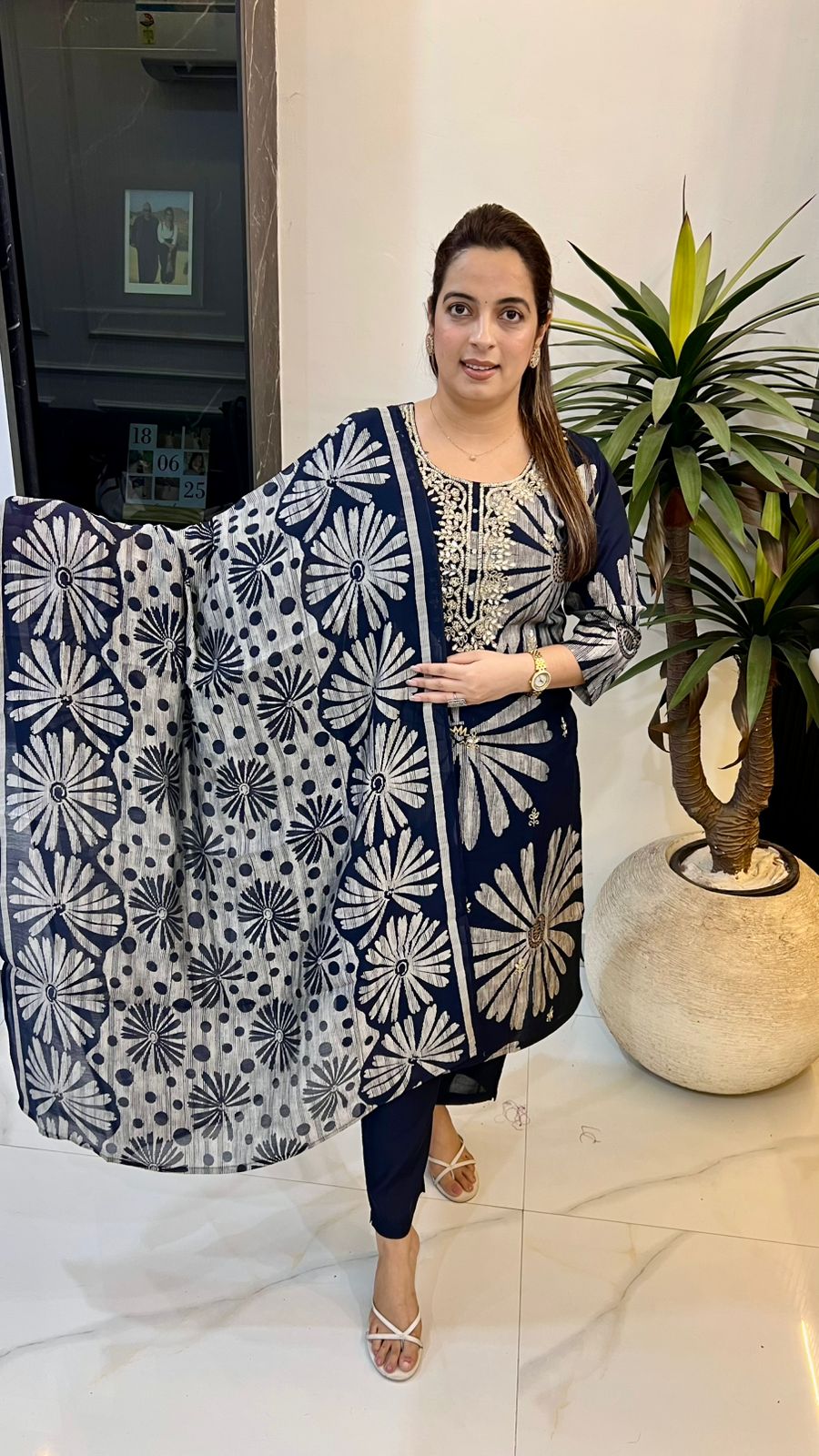 Masleen Cotton Suit with Real Mirror Work