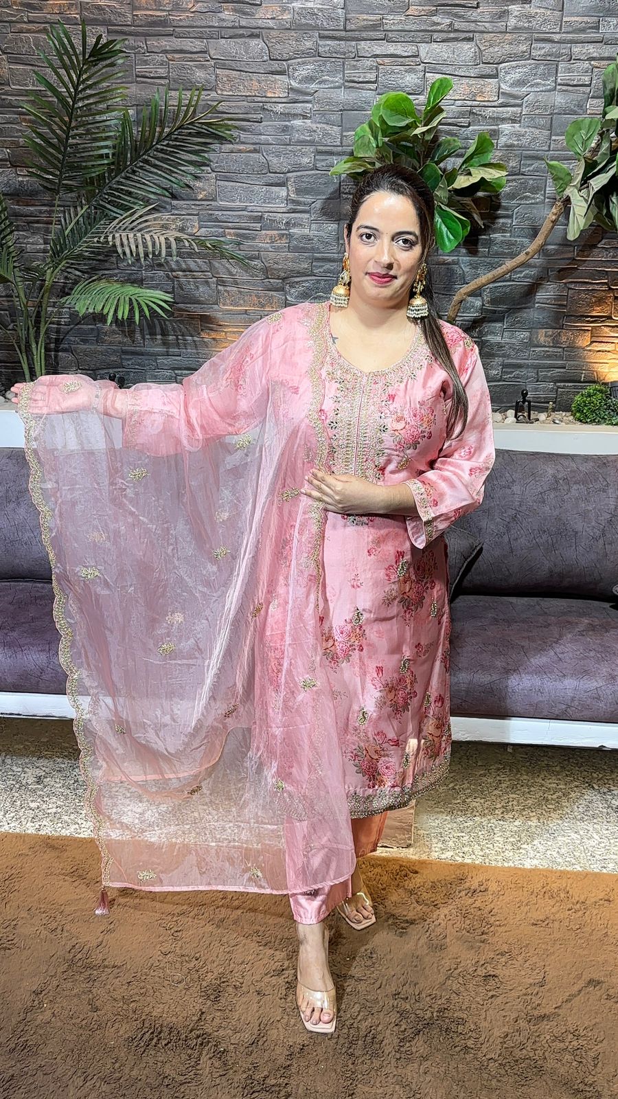 Organza wedding wear suit with digital prints