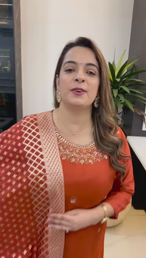 Designer Paper Silk Kurta with Hand Embroidery & Banarasi Dupatta