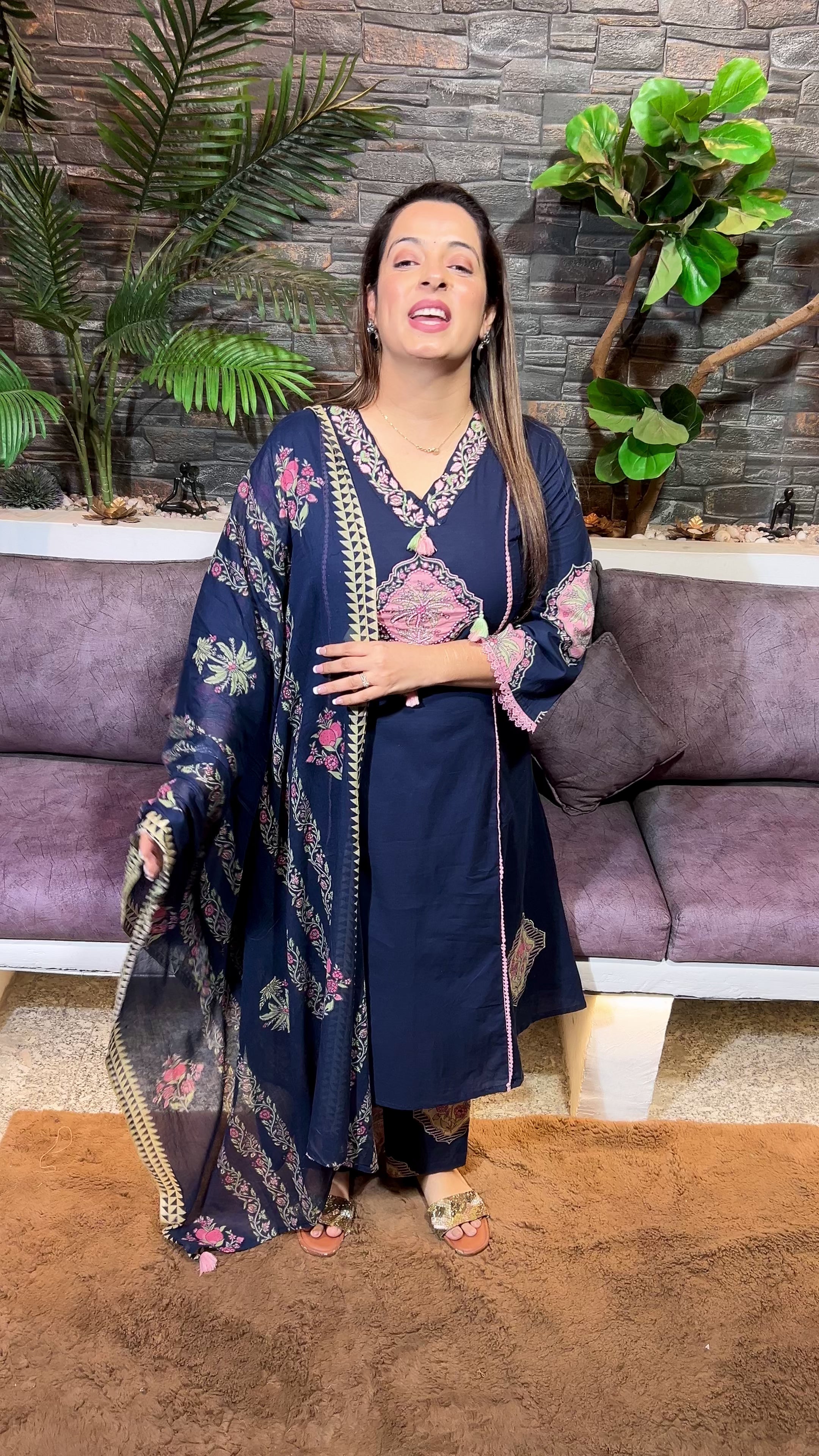 Cotton Suit with Thread Embroidery — Perfect for Office Wear