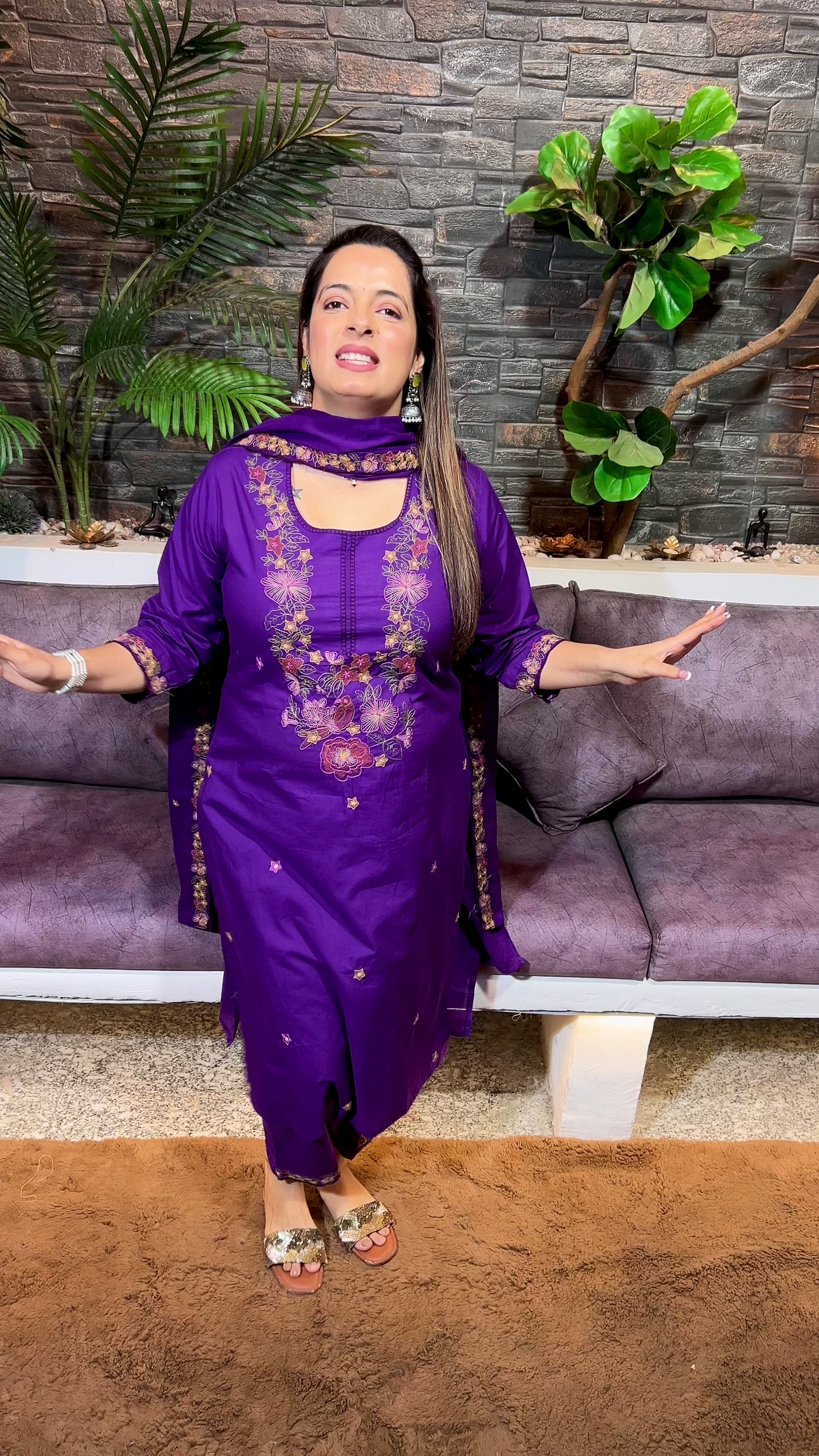 Cotton Suit with Thread Embroidery — Perfect for Office Wear