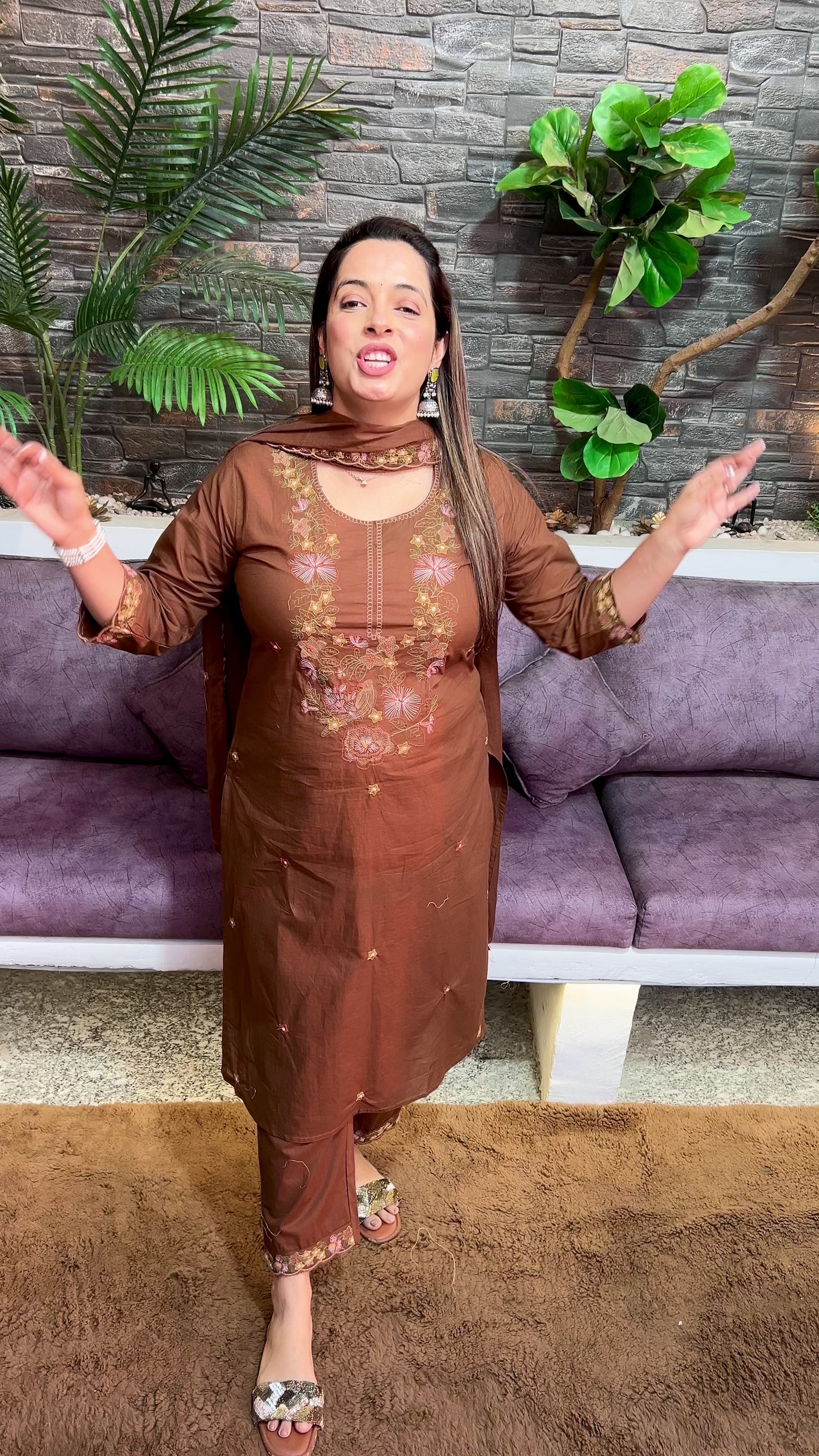 Cotton Suit with Thread Embroidery — Perfect for Office Wear