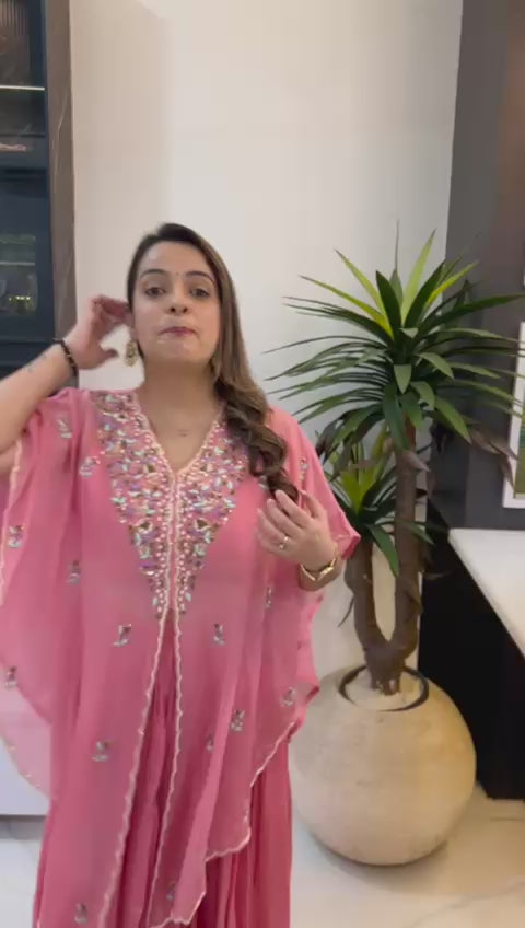 Designer Organza Hand-Embroidered Blouse with Chinon Skirt