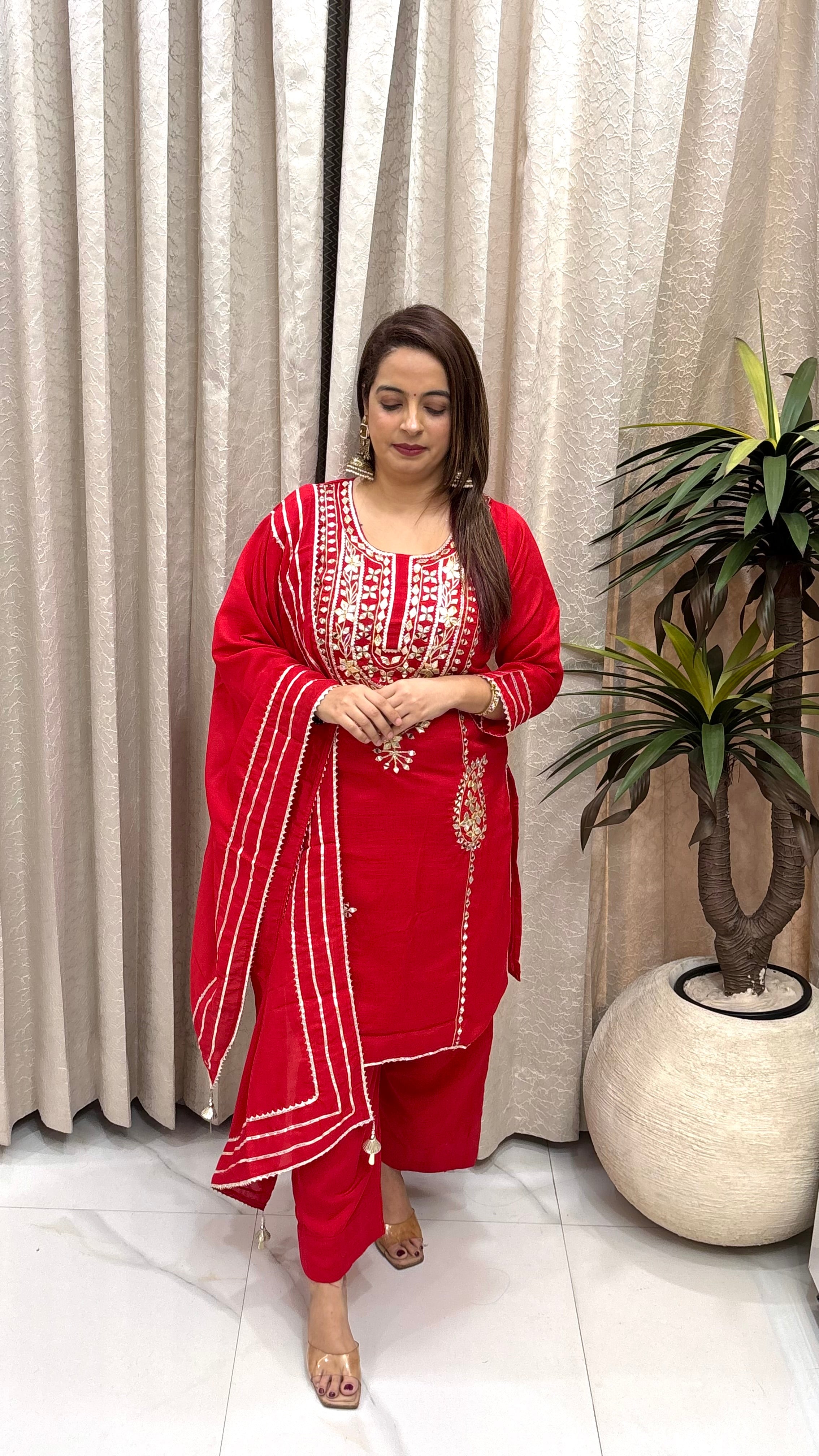 Pure Silk Gotta & Mirror Work Suit
