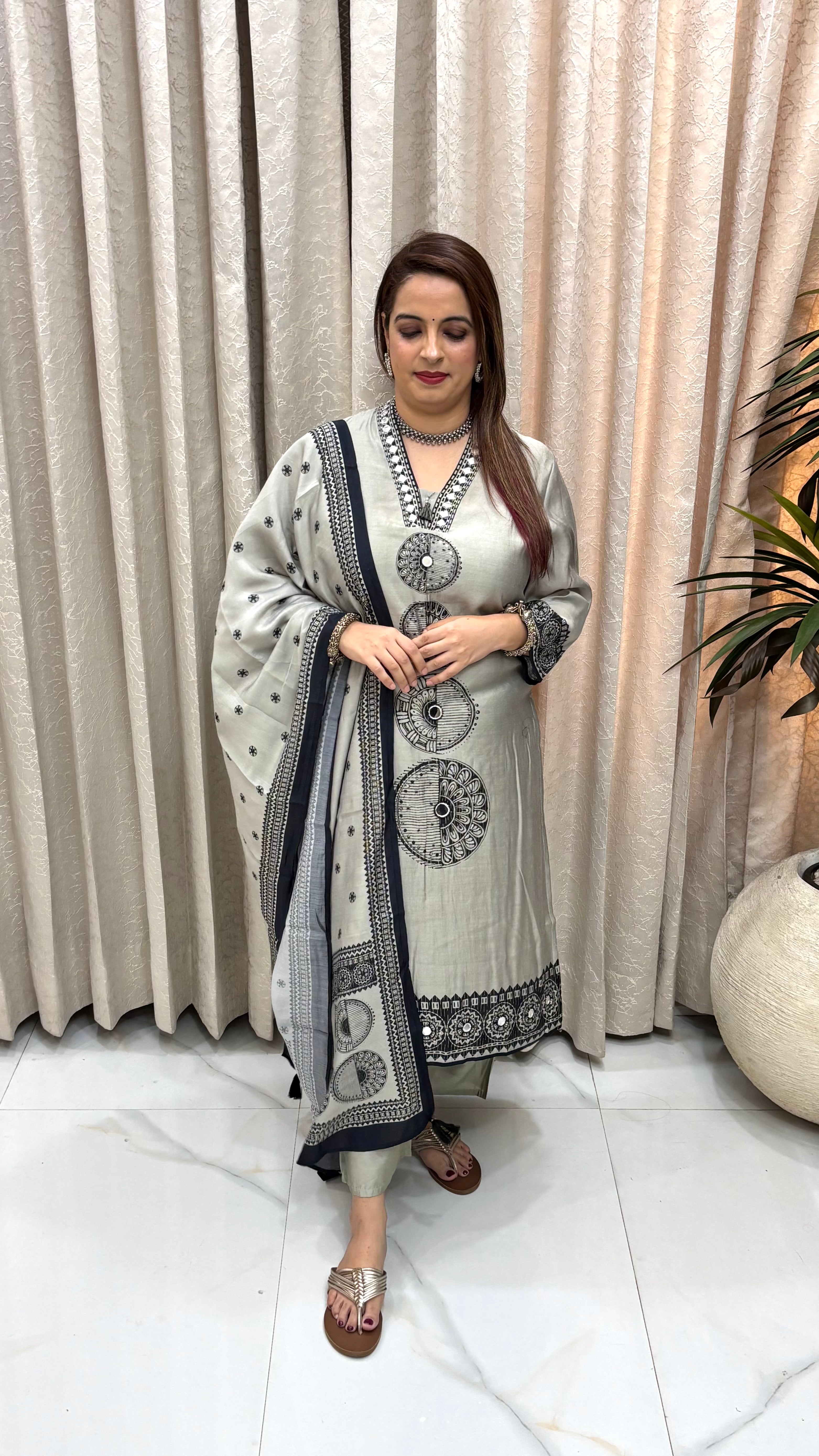 Regal Mirrorwork — Mul Chanderi Suit
