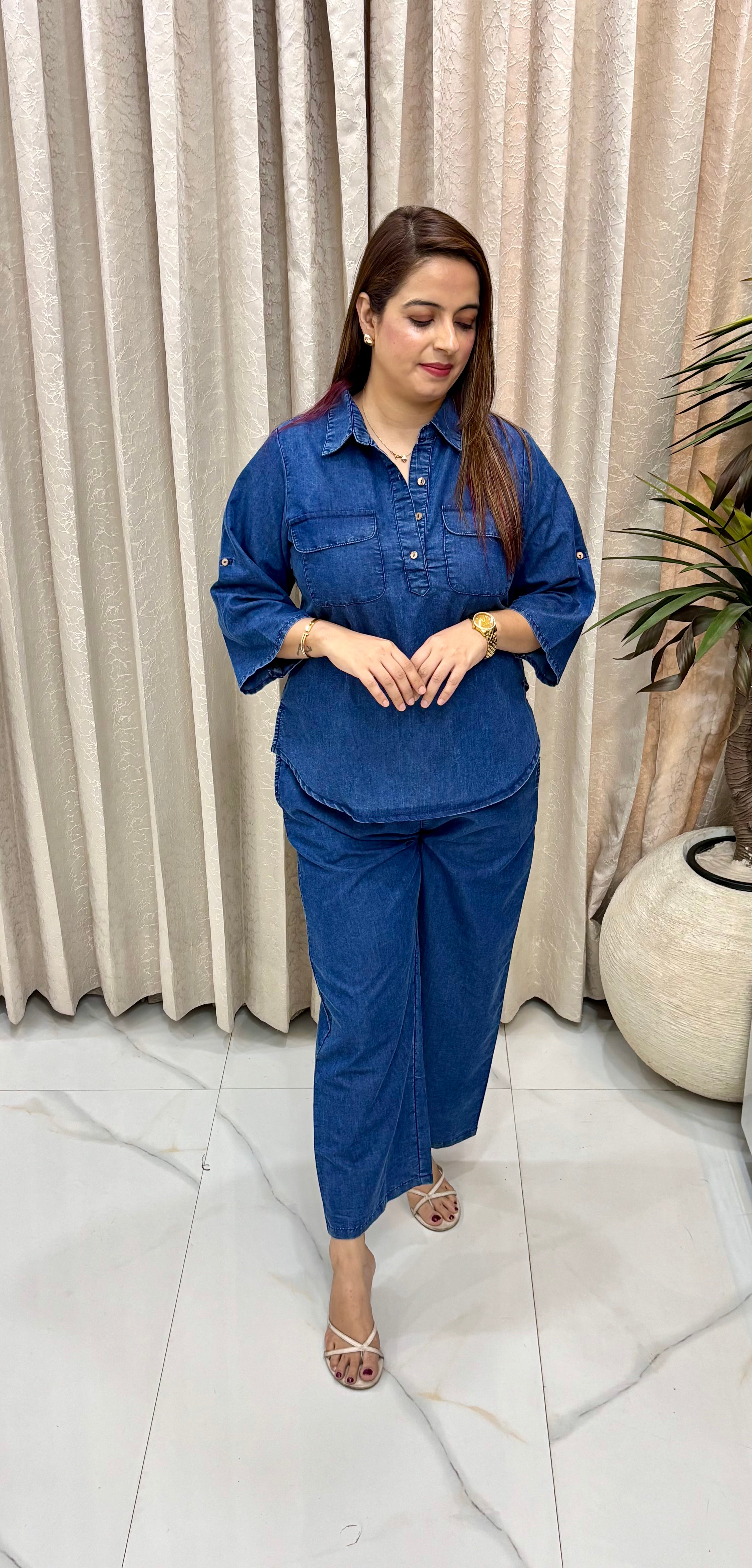 Denim Overlap Sleeve Co-Ord Set