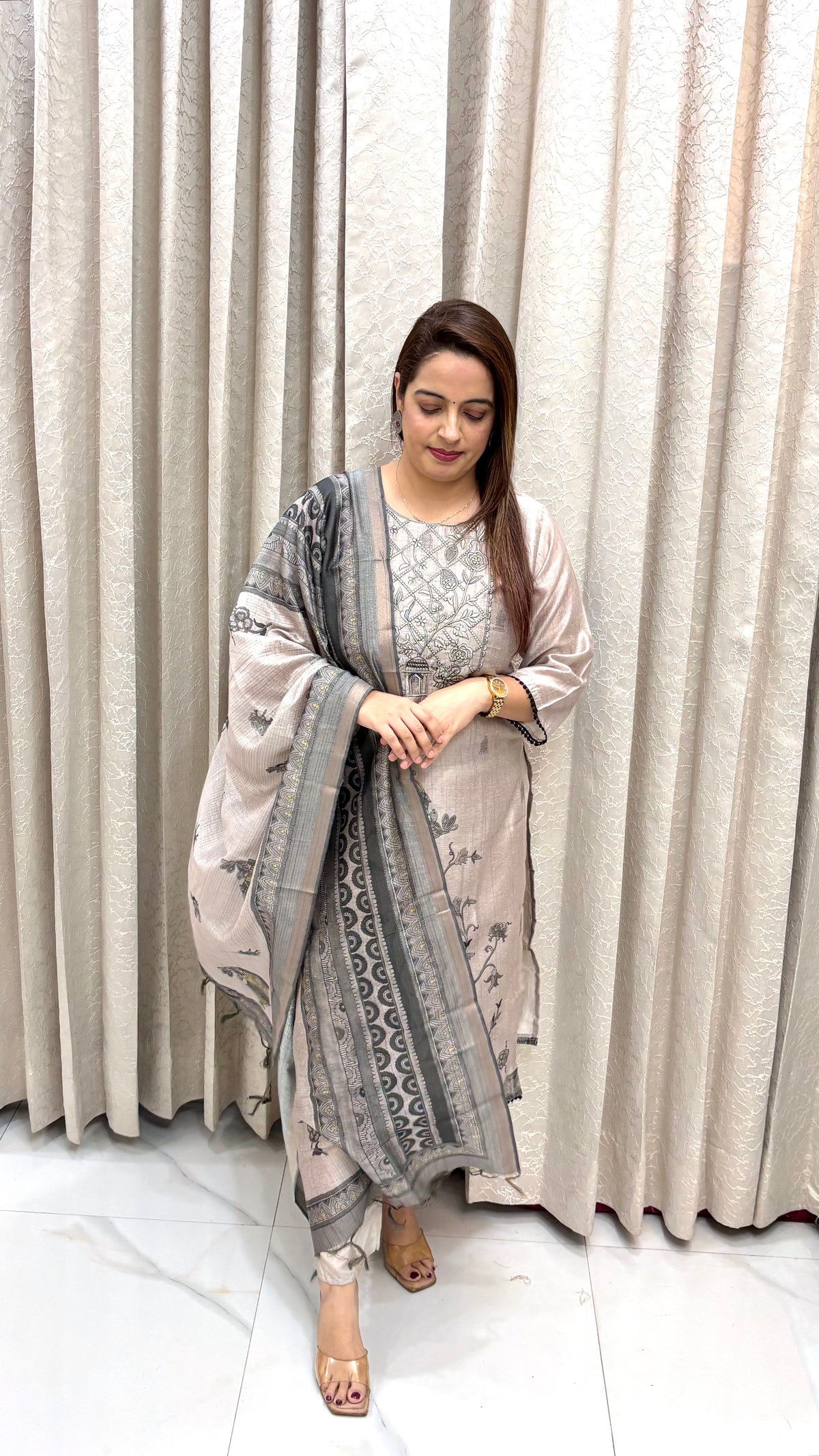 Artisan Mul Chanderi Suit – Madhubani Art Elegance