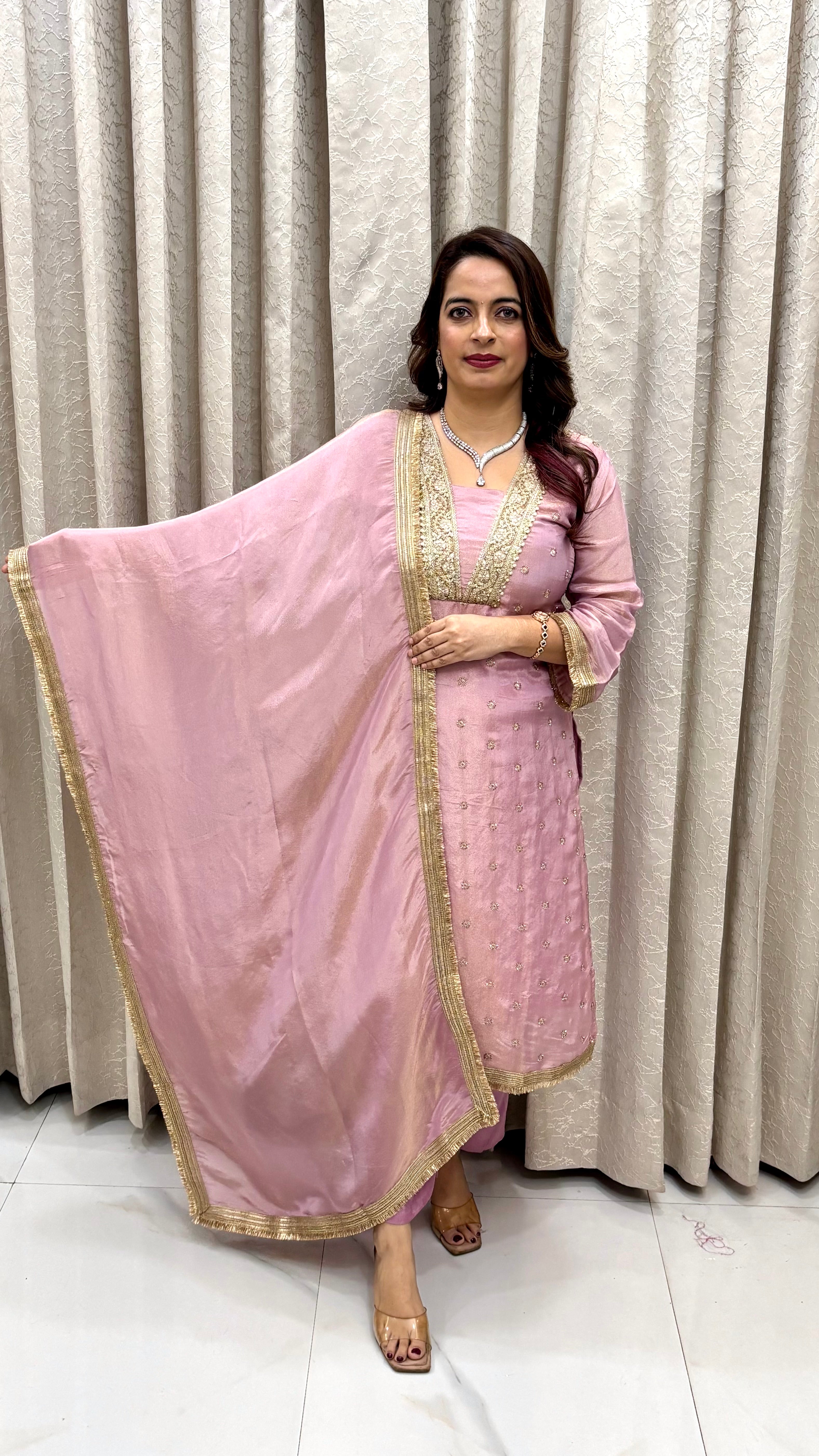 Organza Shimmer Suit – Royal Handcrafted Elegance ✨
