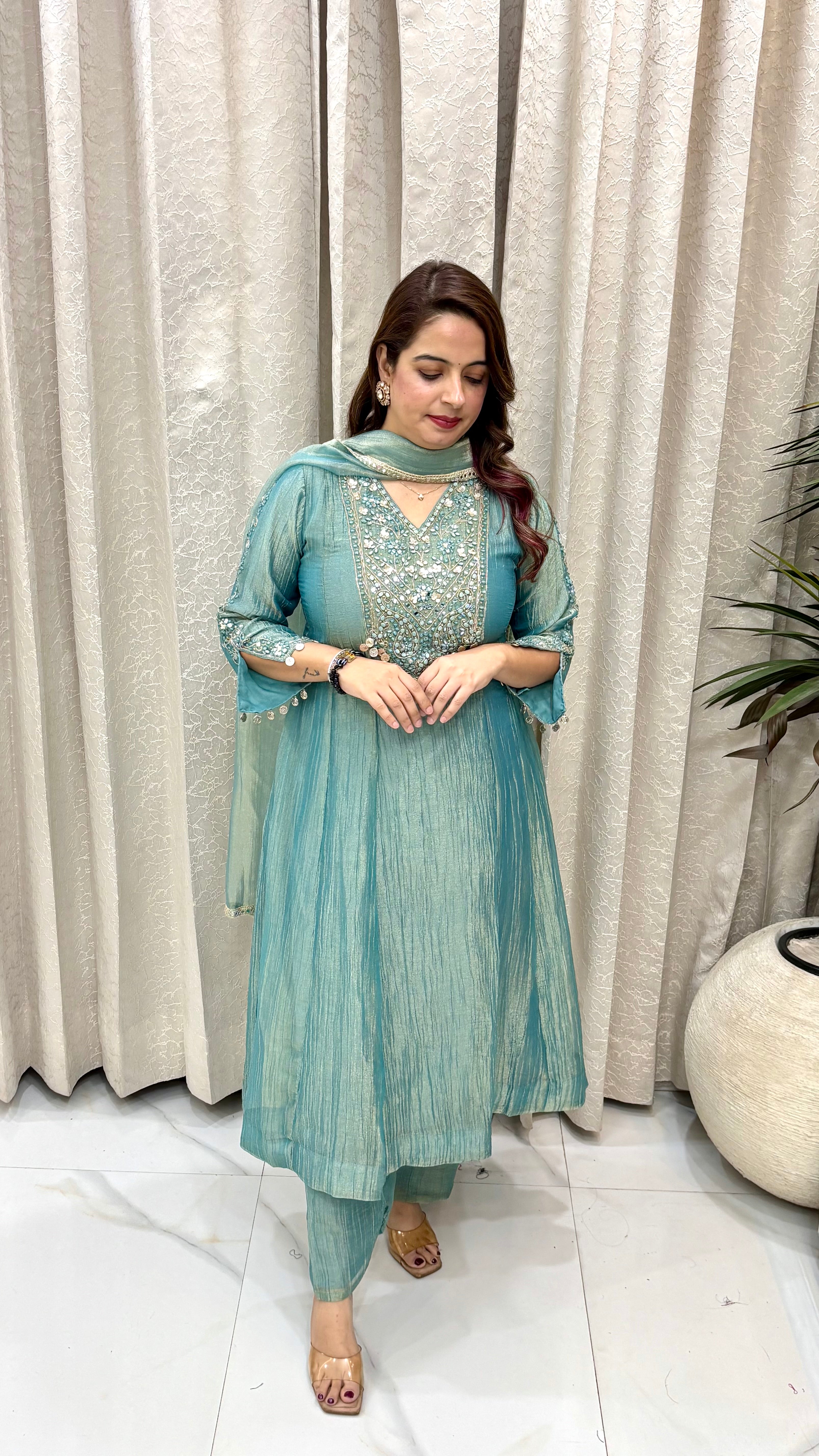 Organza Crushed Shimmer A-Line Suit