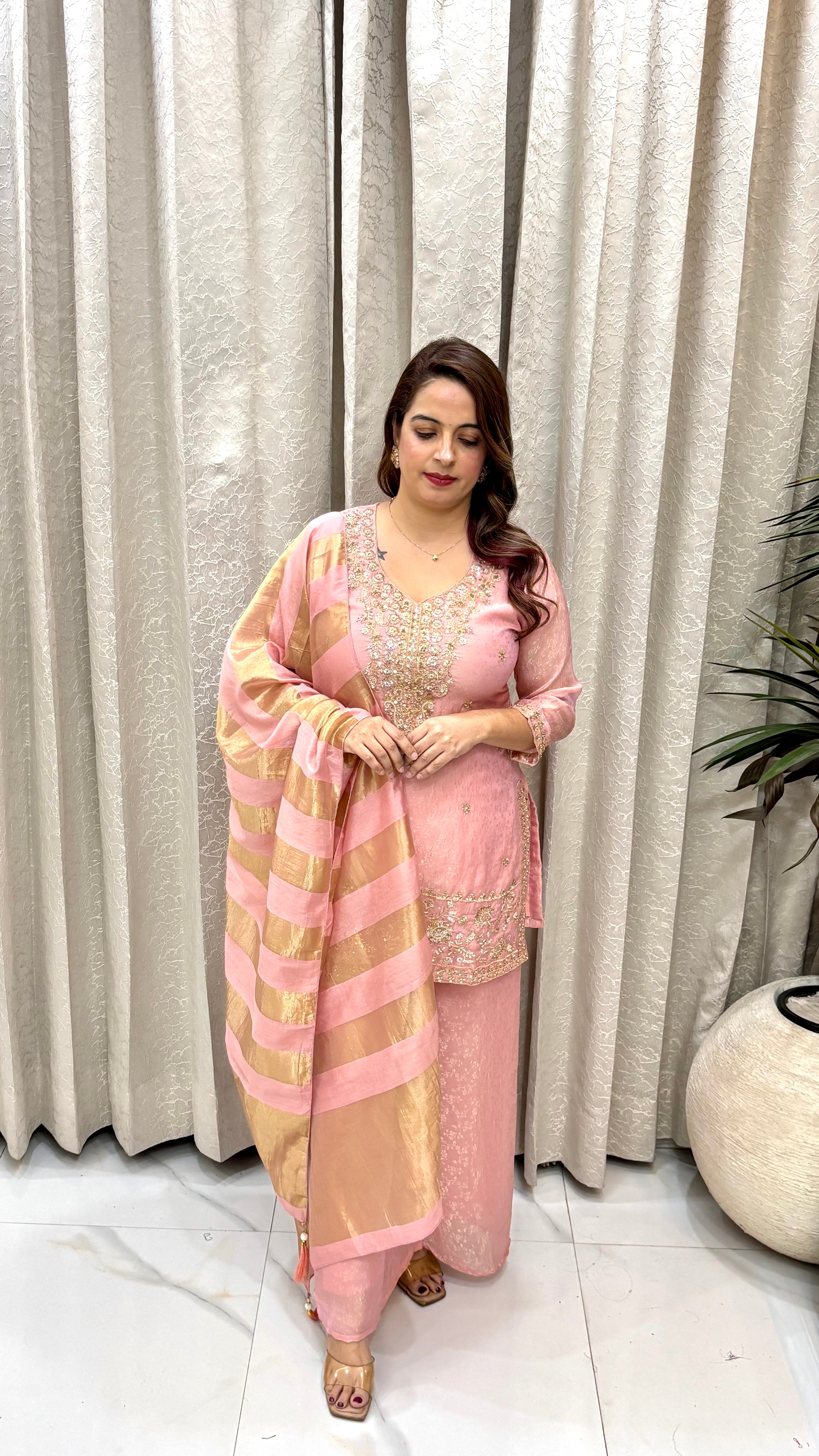 Self Organza Embroidered Suit