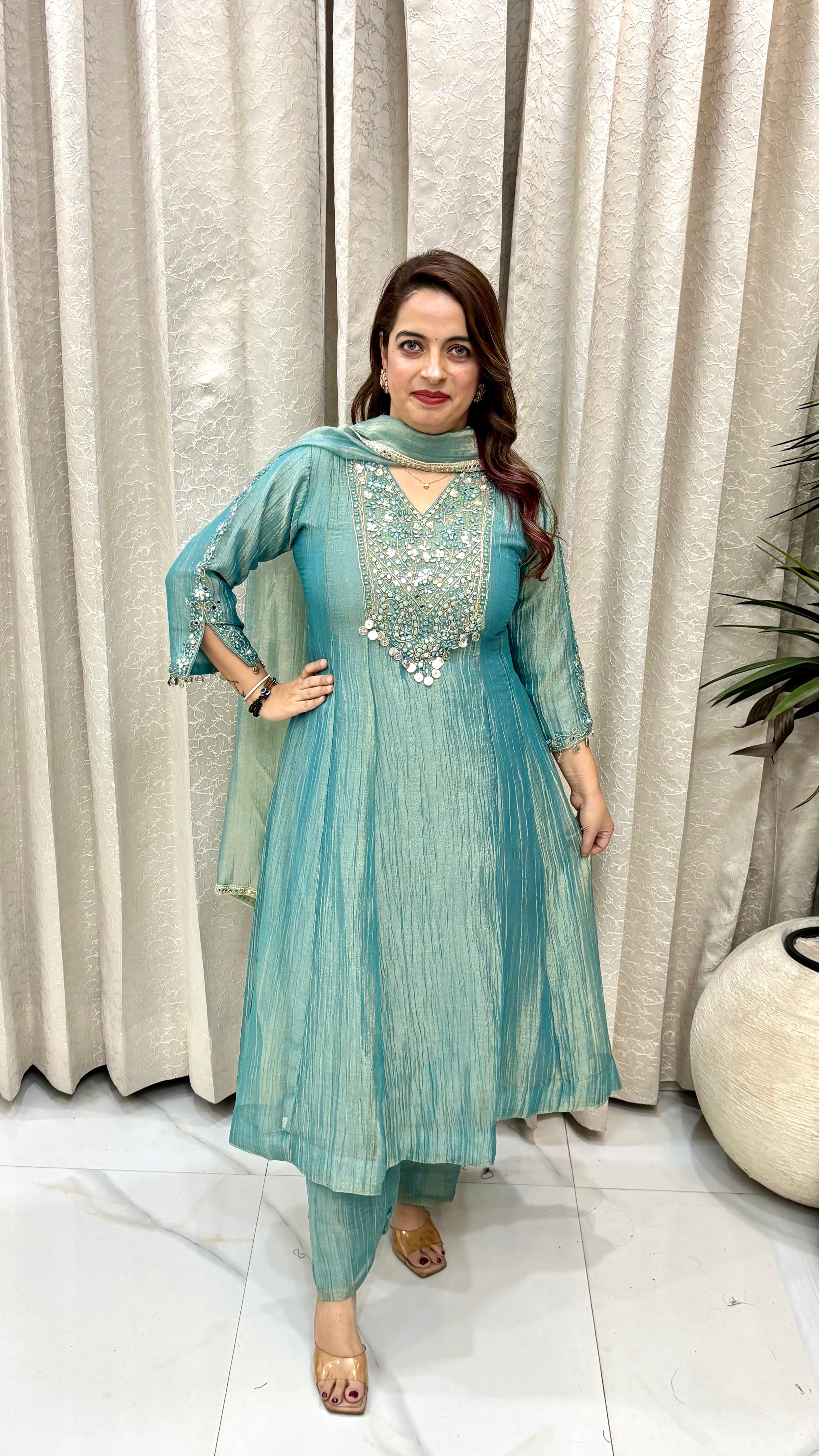 Organza Crushed Shimmer A-Line Suit