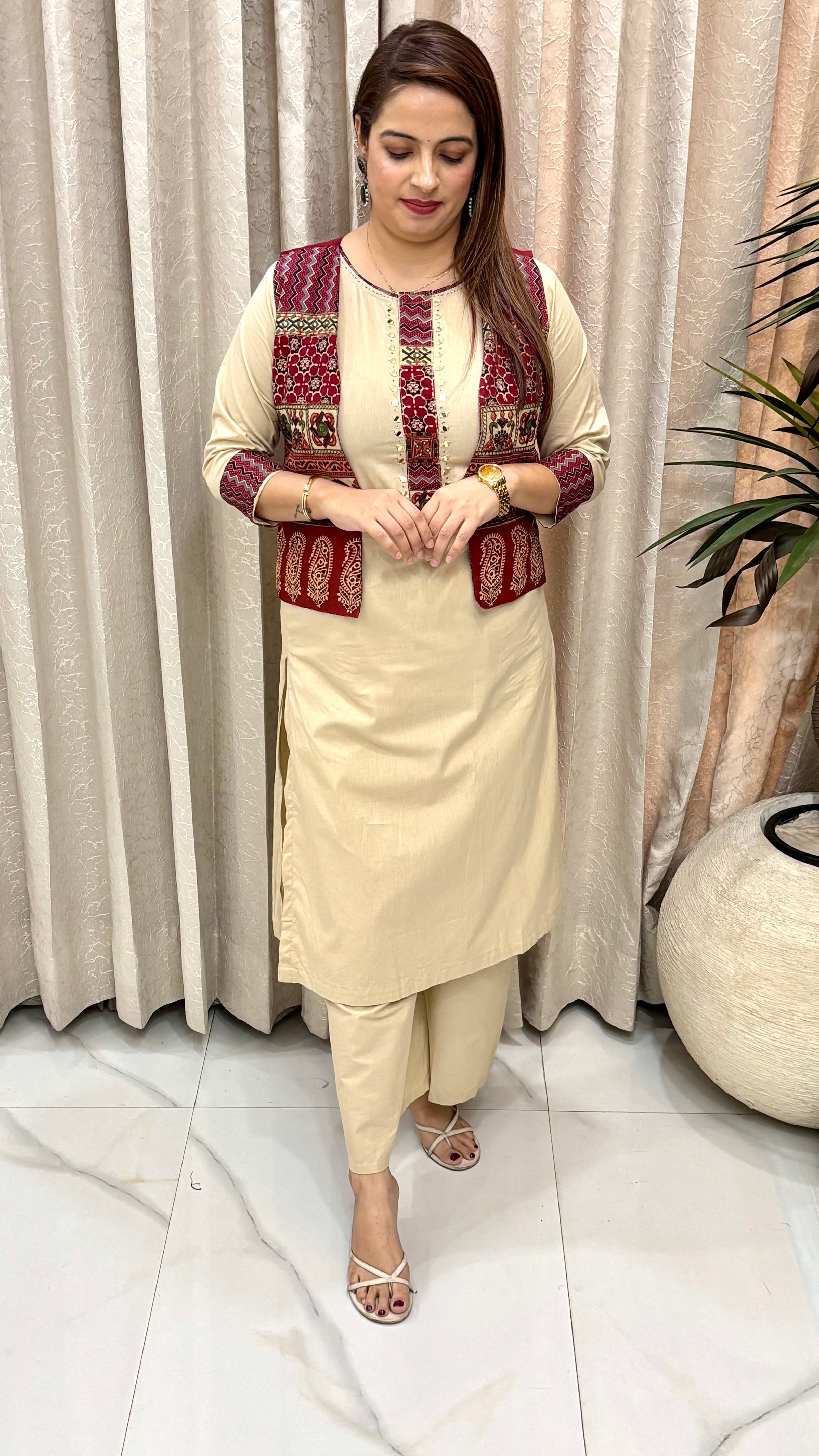 Pure Cotton Embroidered Suit with Detachable Jacket