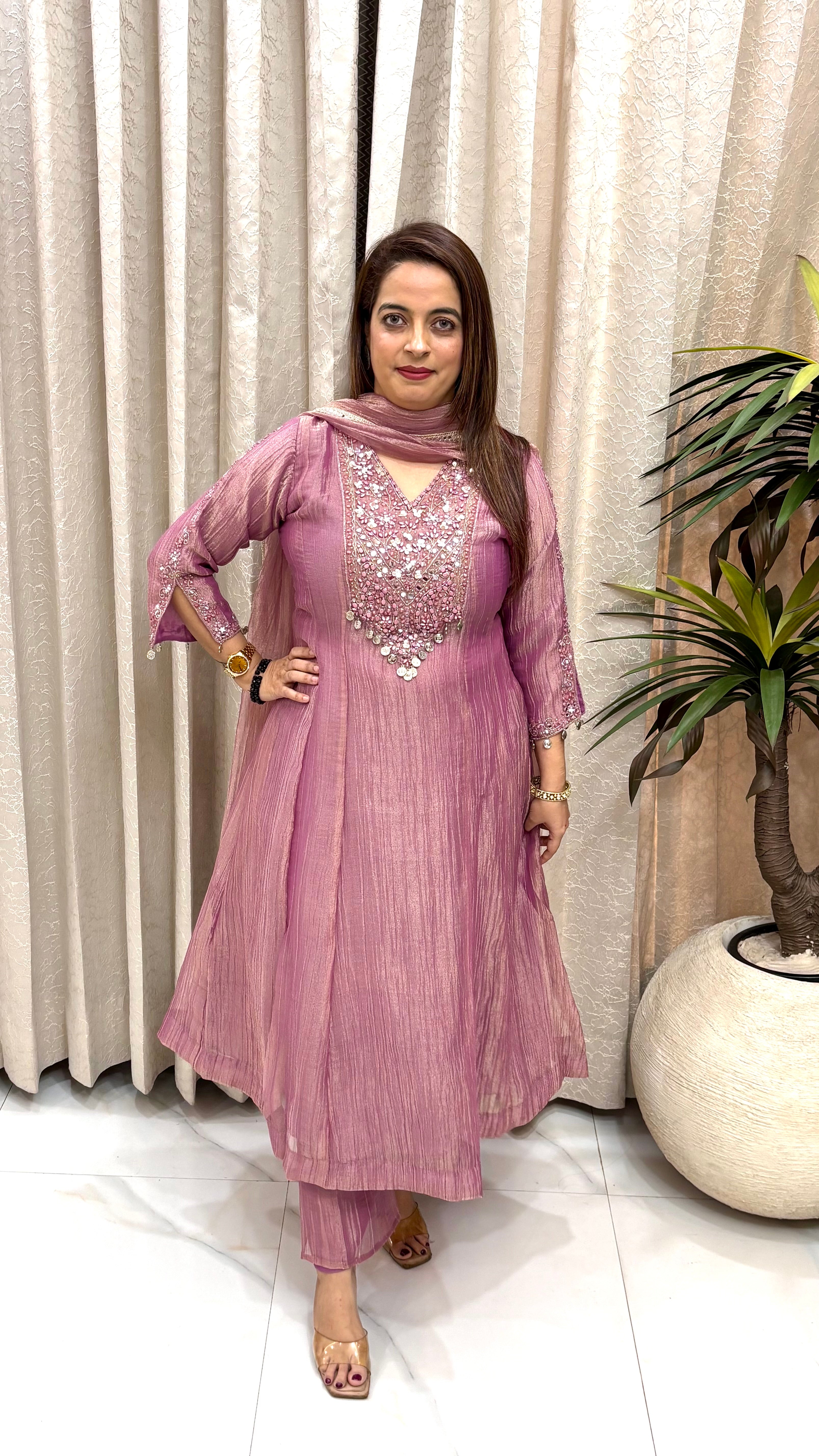 Crushed Organza Shimmer Anarkali Suit