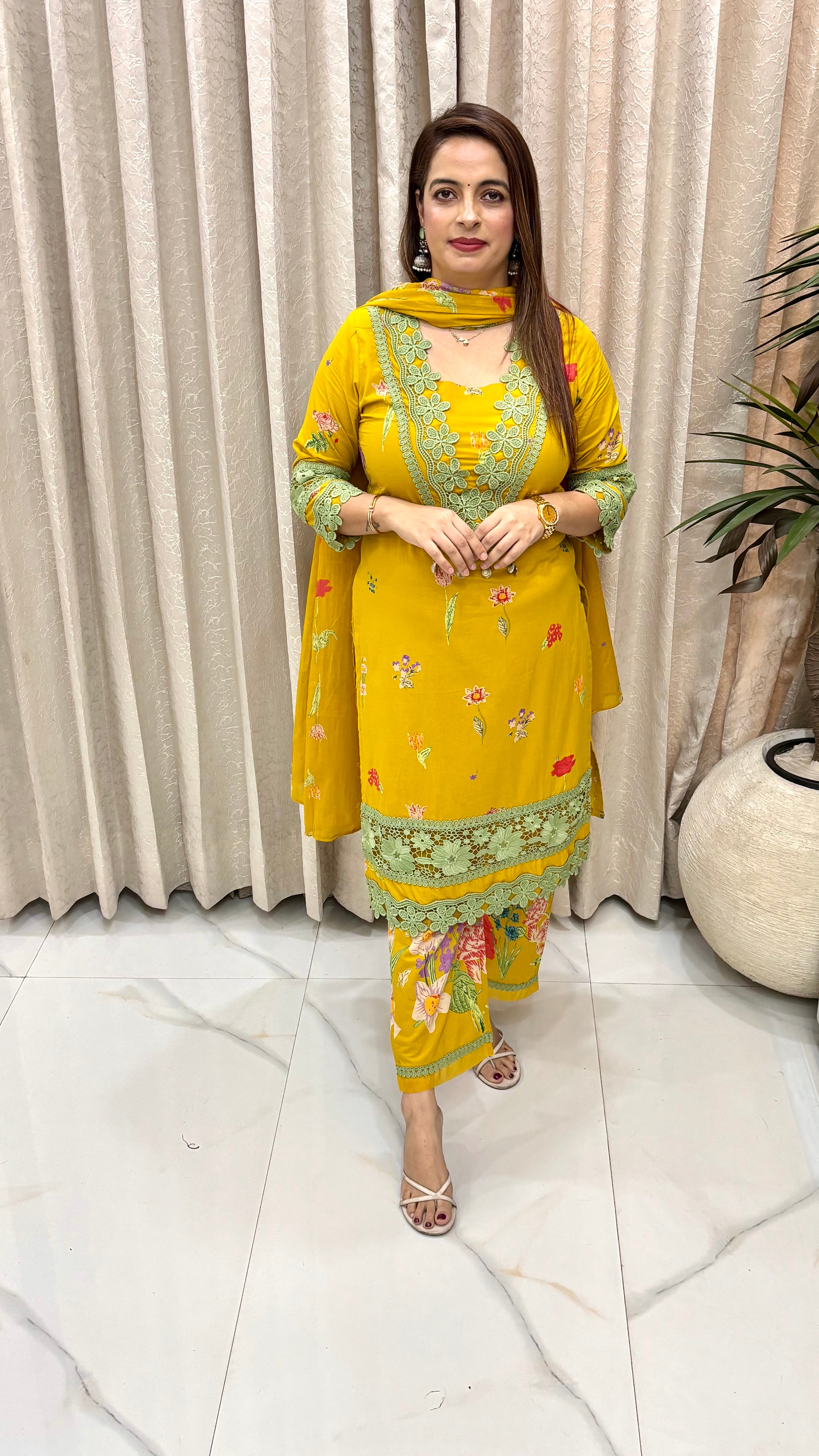 Pakistani Style Floral Cotton Suit Set