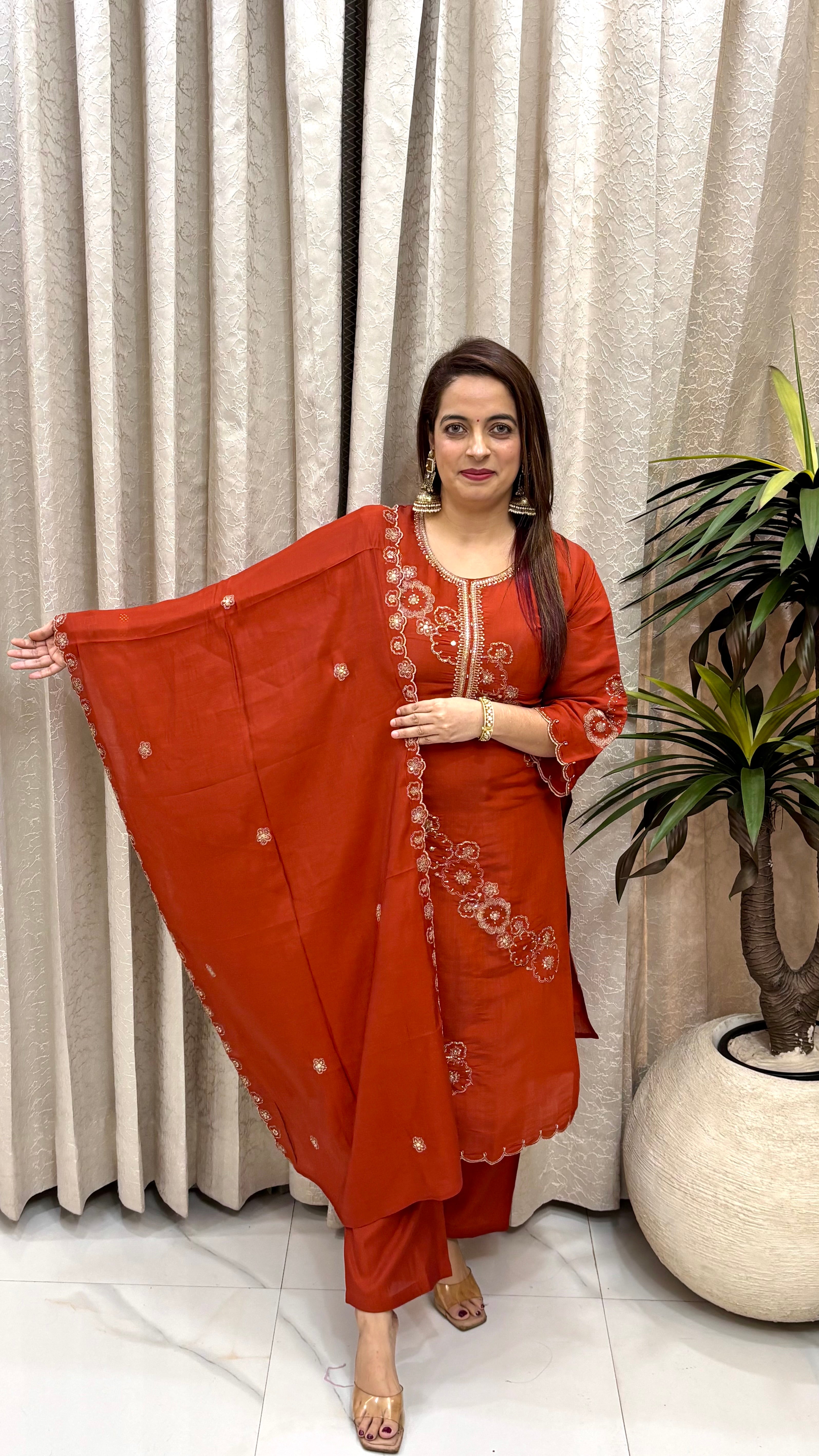 Mul Chanderi Heavy Embroidered Suit