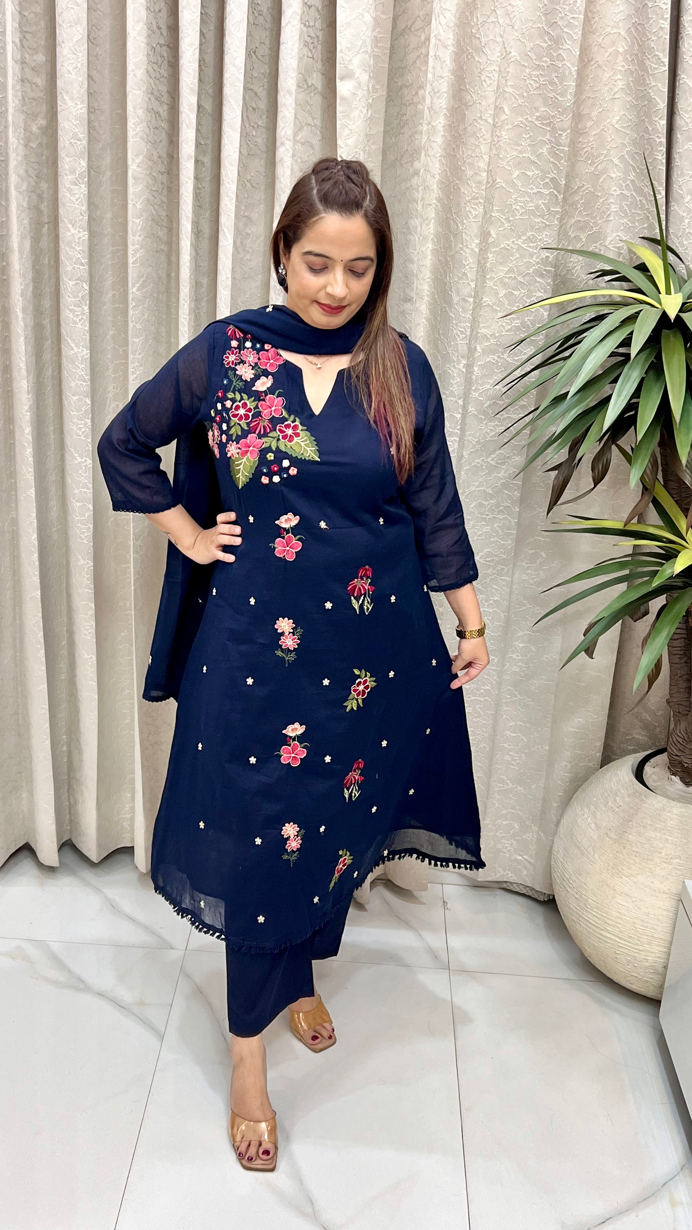 Premium Cotton Suit with Thread Embroidery, Pure Cotton Lining & Mulmul Cotton Dupatta