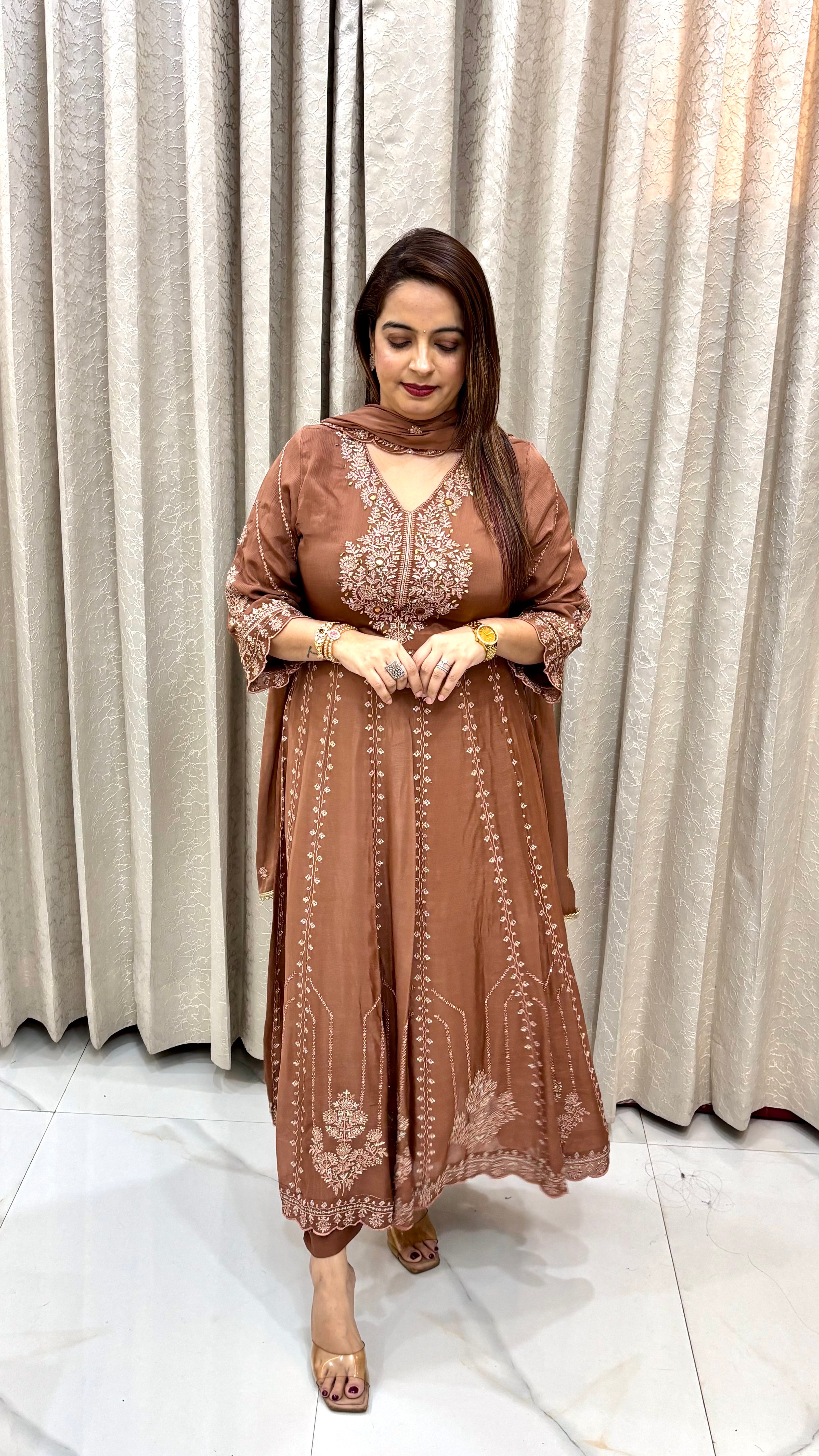Pure Chinon Embroidered Anarkali Suit