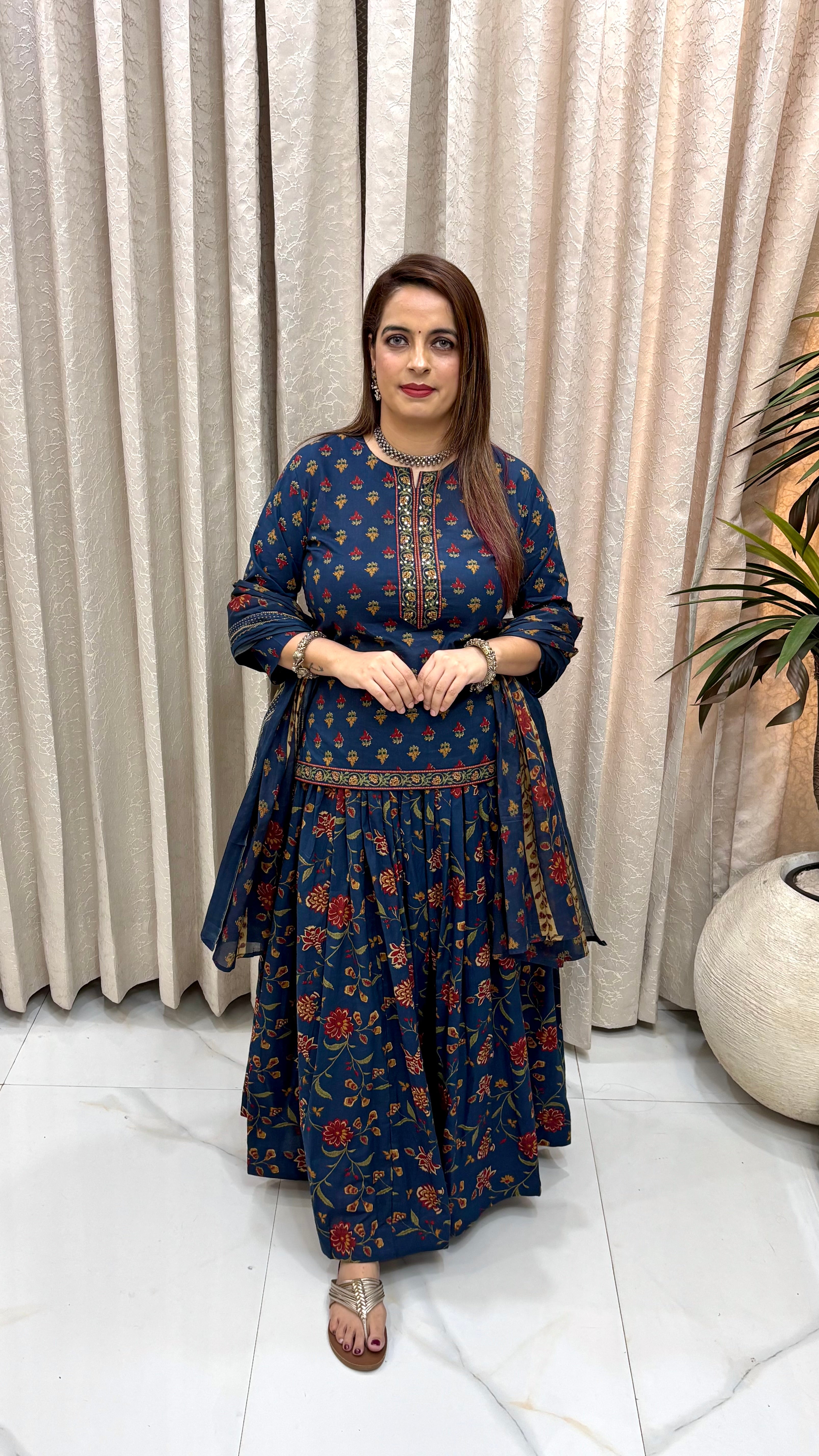 Kalamkari Bloom Cotton Skirt Set