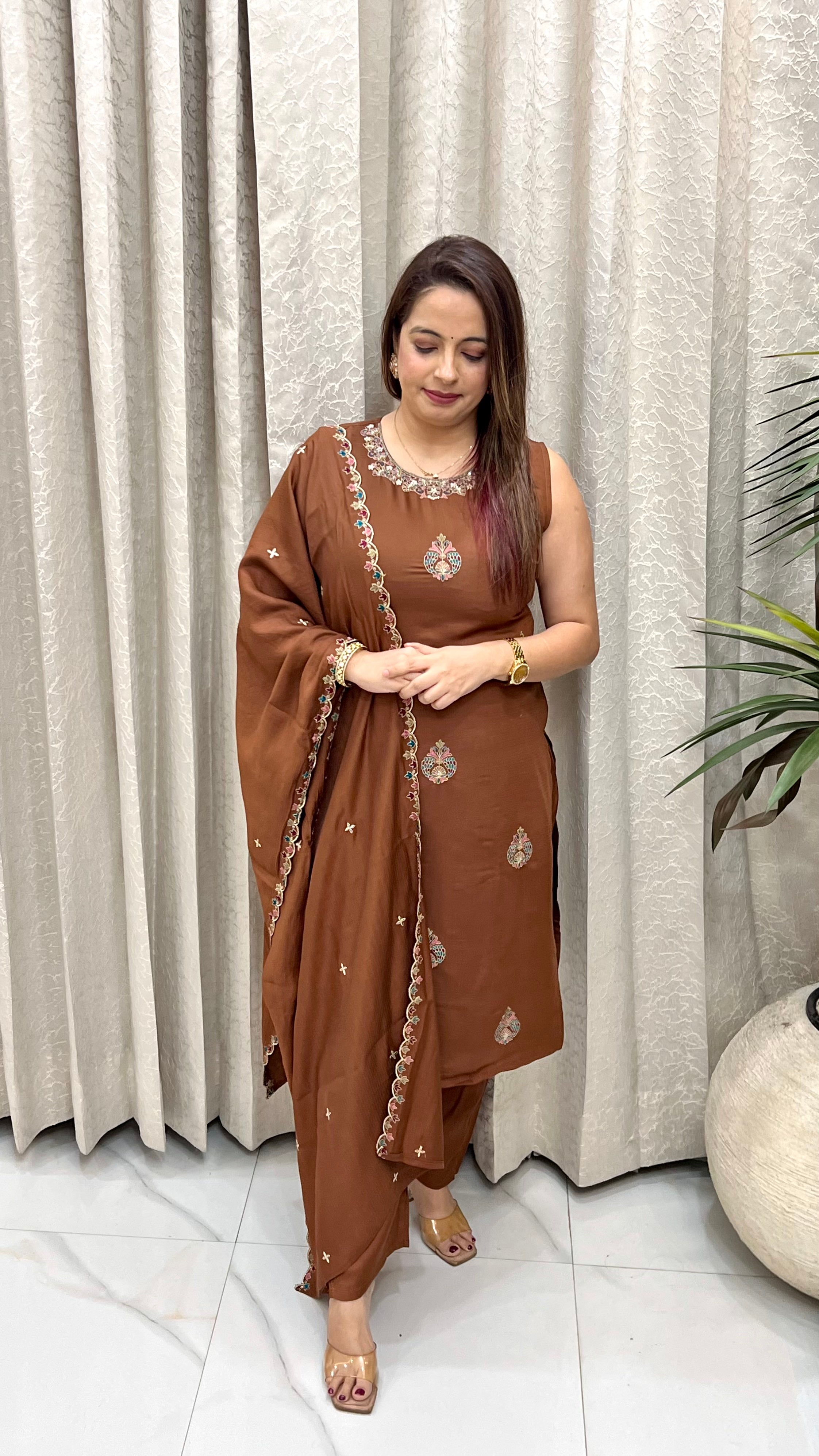 Premium Handloom Cotton Suit Set with Resham Thread & Pearl Work