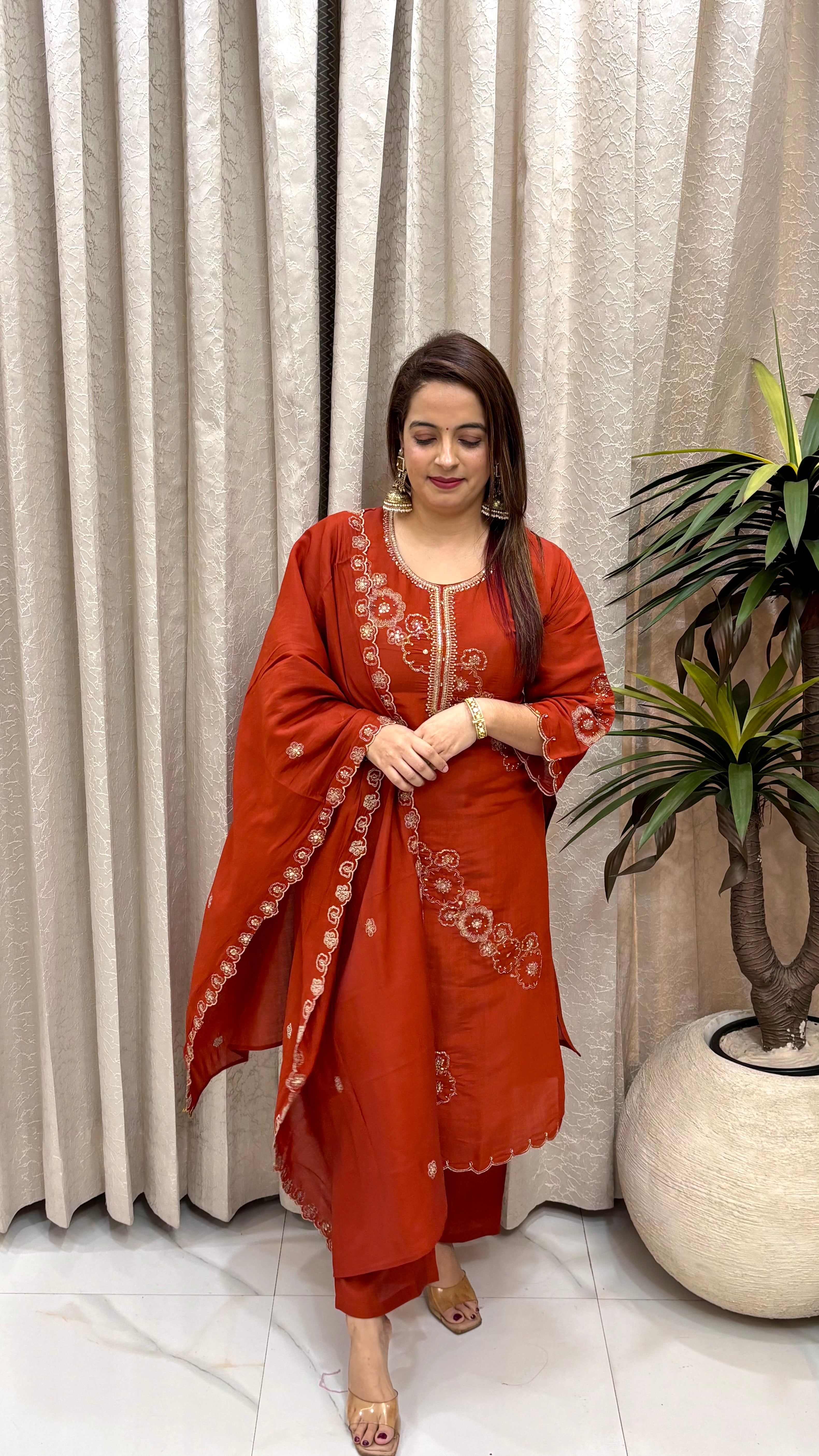 Mul Chanderi Heavy Embroidered Suit