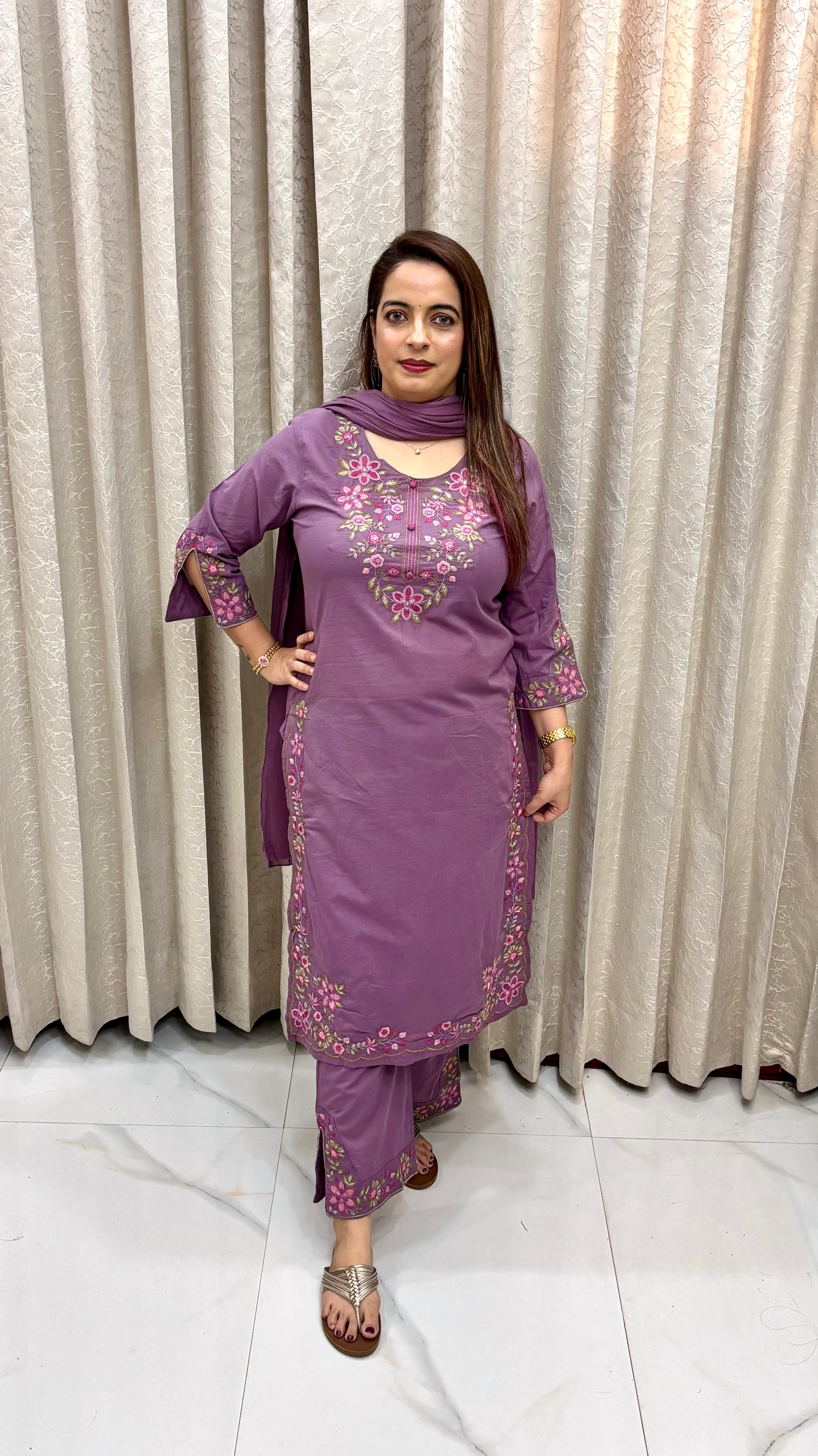Pure Cotton Embroidered Suit