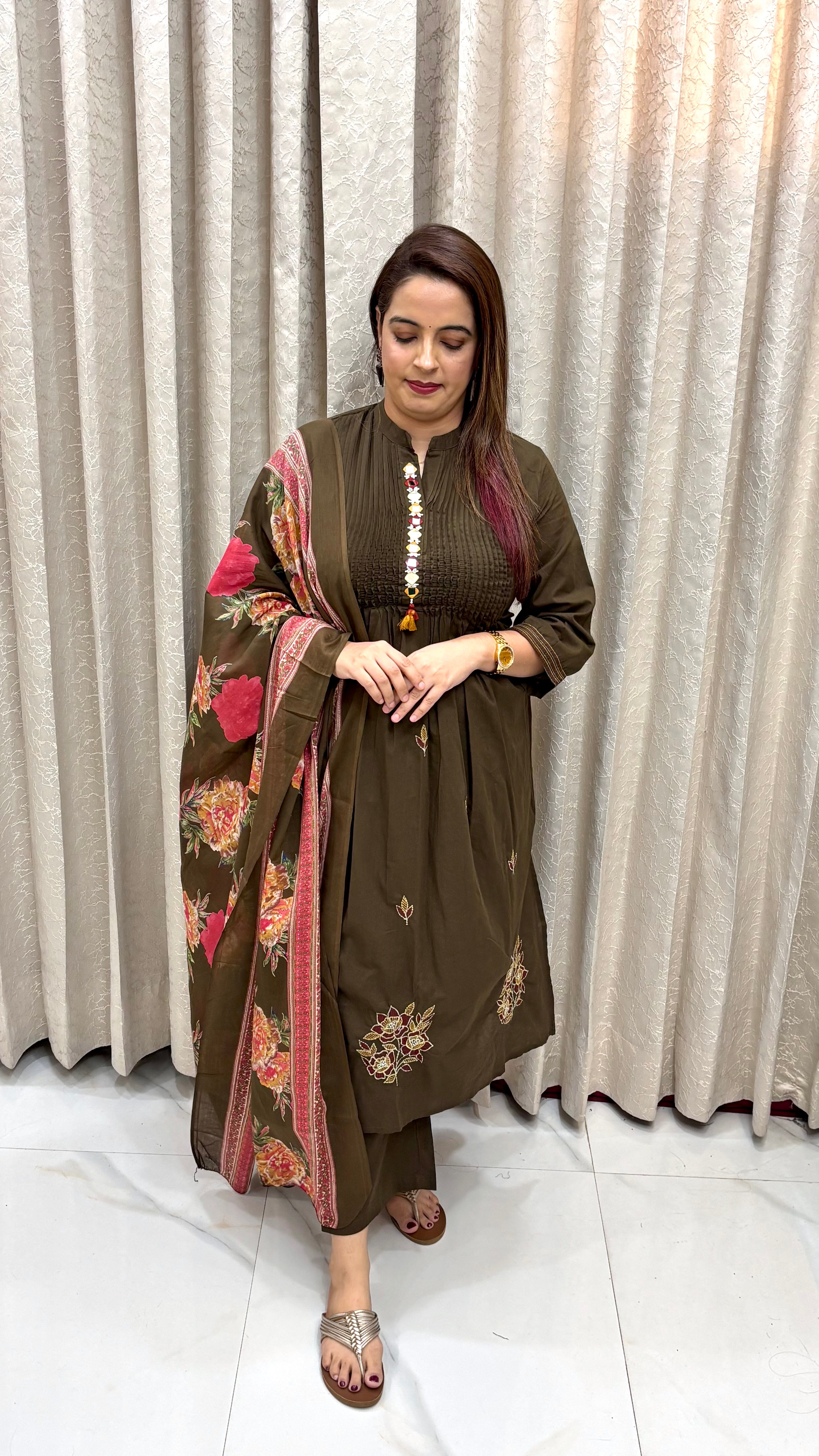 Pure Cotton Pintucks & Mirror Work Suit