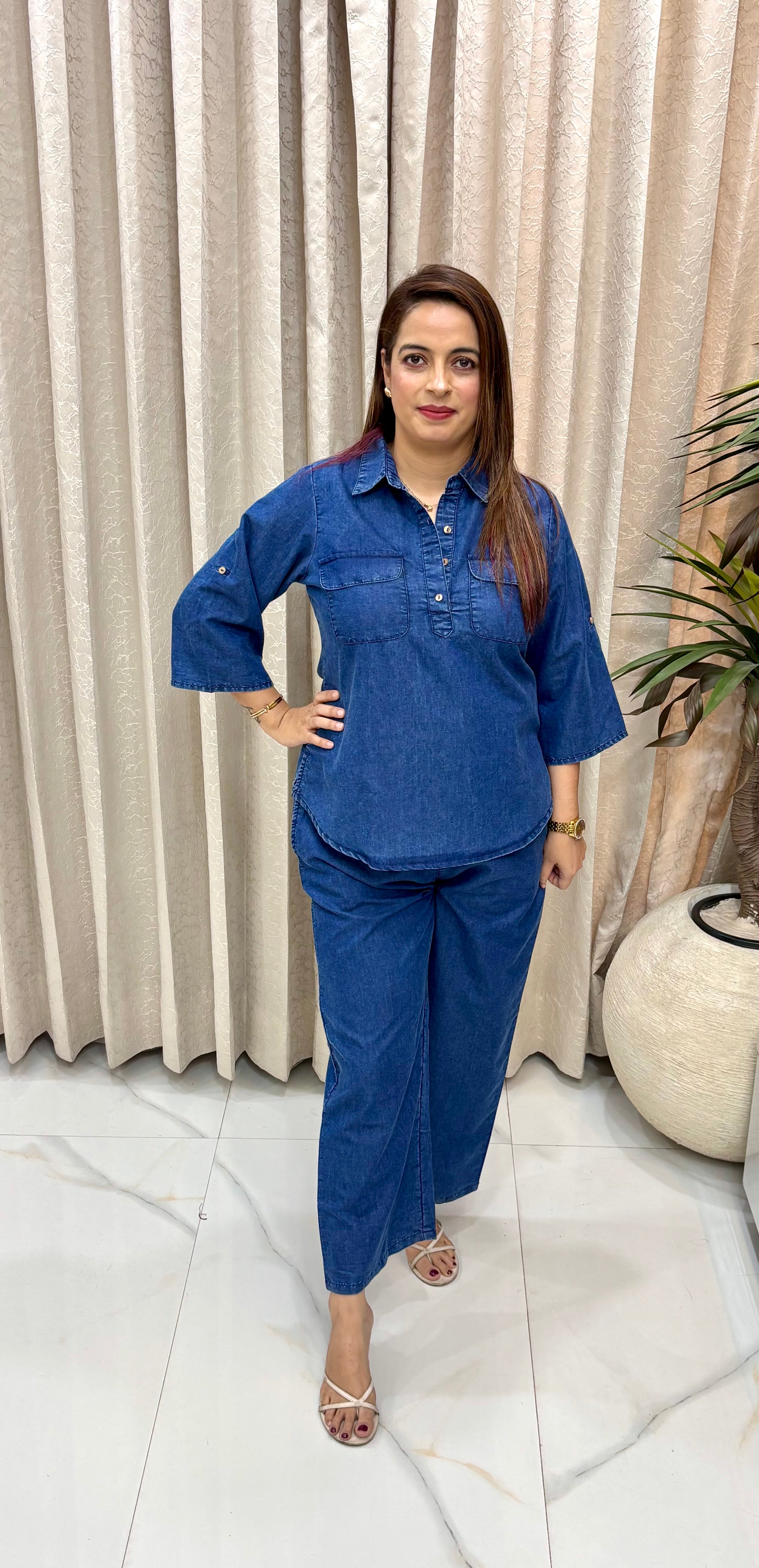 Denim Overlap Sleeve Co-Ord Set