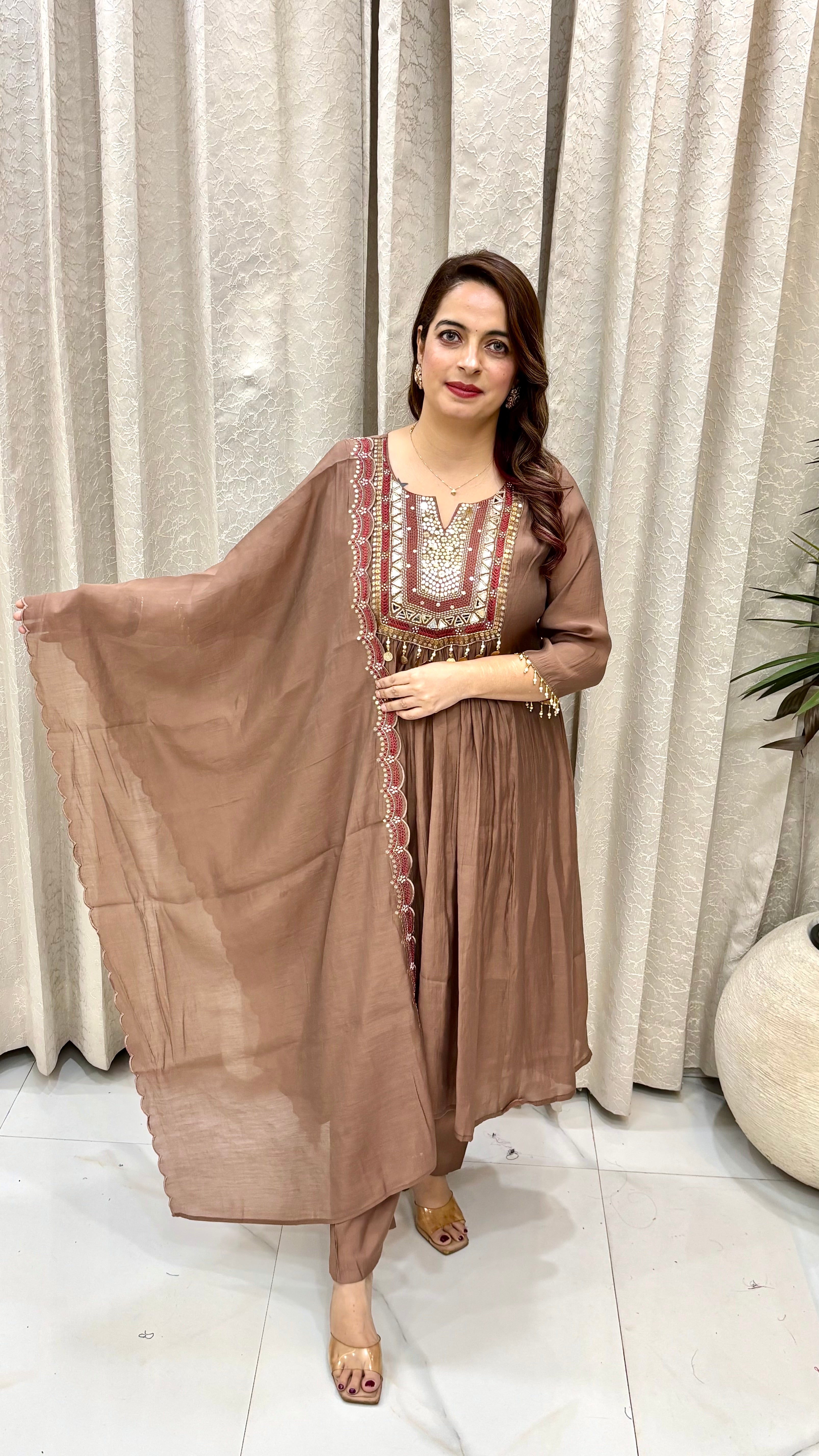 Mul Chanderi Embroidered Suit