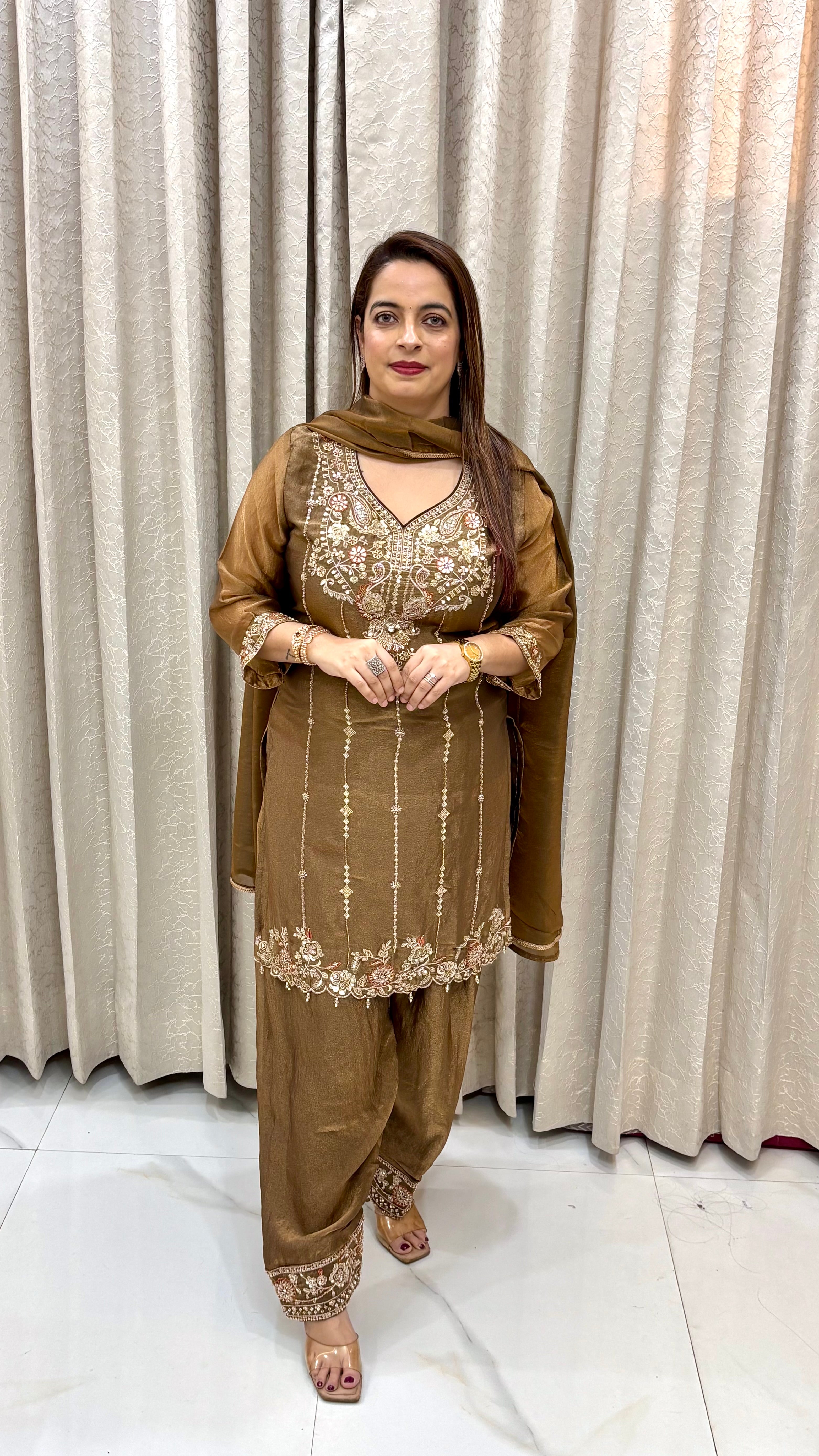Organza Shimmer Farshi Salwar Suit