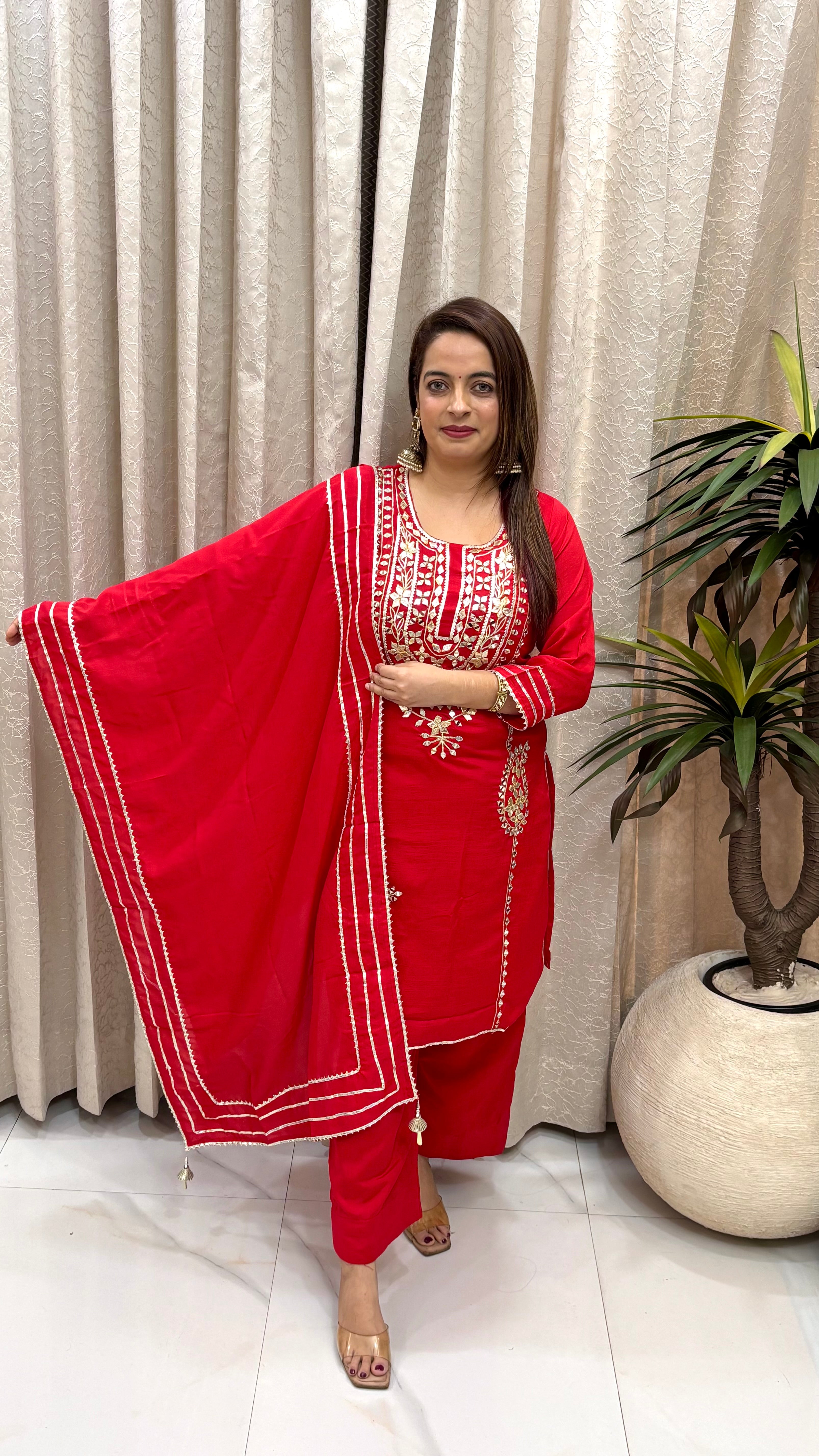 Pure Silk Gotta & Mirror Work Suit