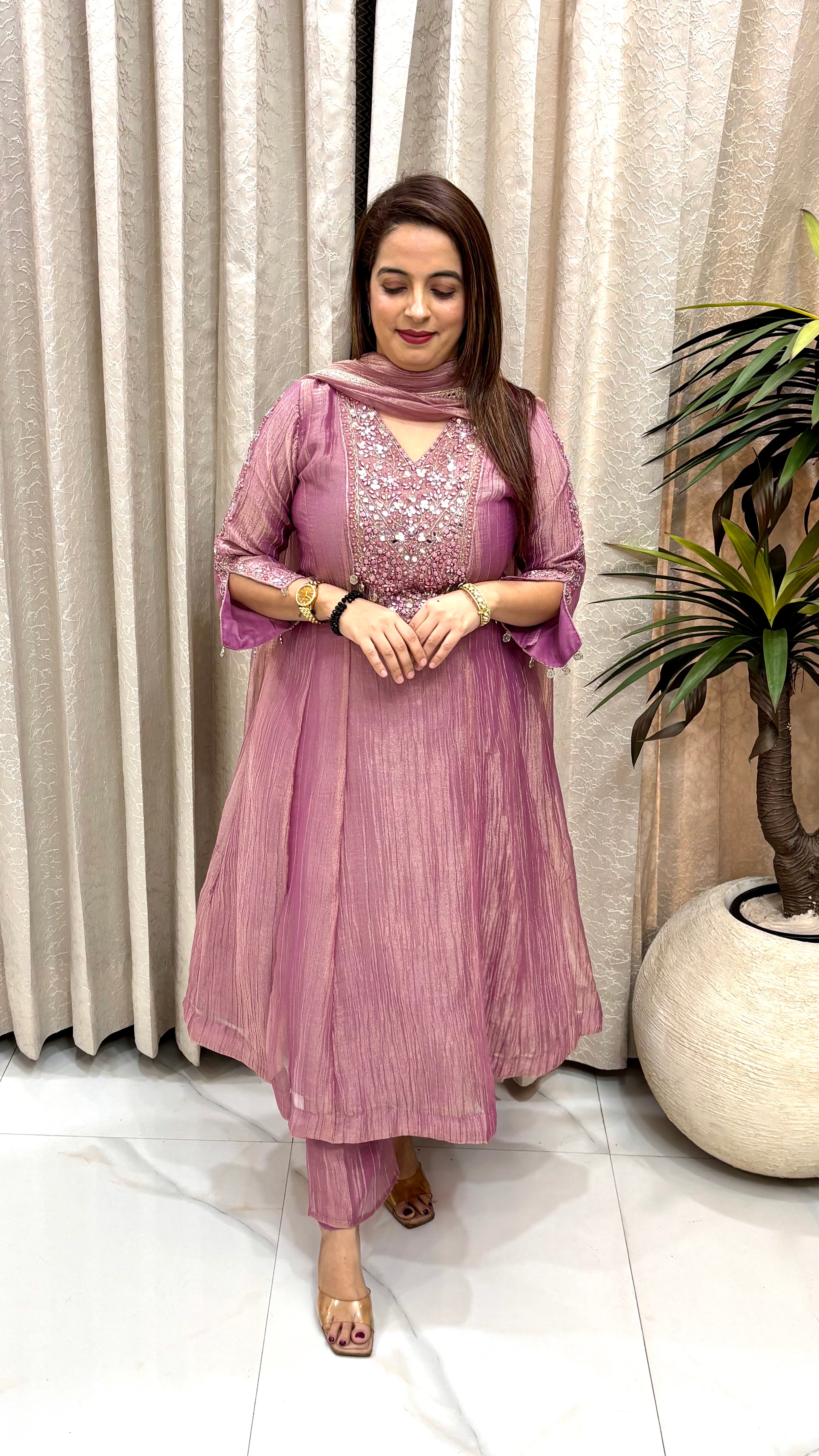 Crushed Organza Shimmer Anarkali Suit