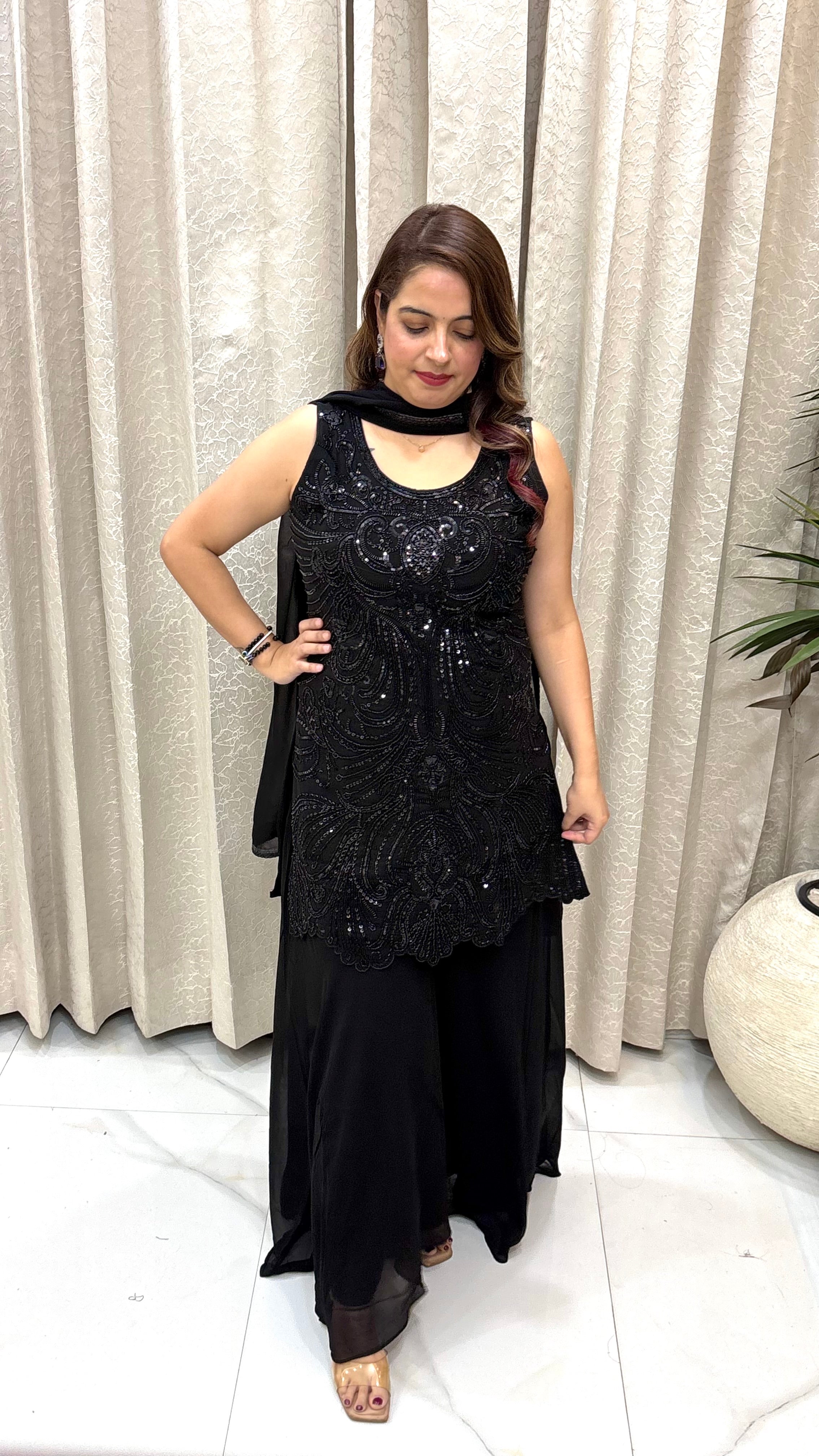 Pure Georgette Embroidered Divider Suit